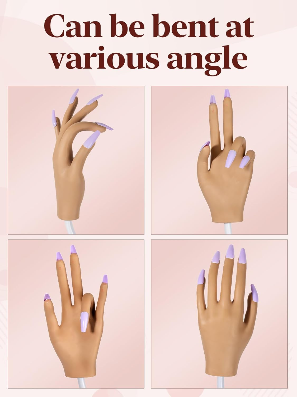 Adonafy Practice Hand for Acrylic Nails - Silicone Nail Practice Hand - Flexible Nail Hand Practice Model for Professional Beginners - Bendable Fake Hand for Salons Home DIY Nail Art image number 3