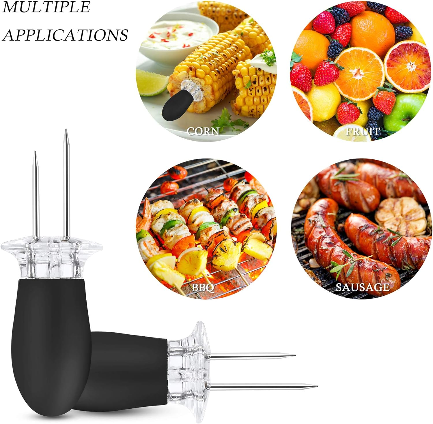 AUGSUN 10Pcs/5 Pairs Corn Holders, Stainless Steel Corn on the Cob BBQ Fork Skewers for Home Cooking Parties Camping(Black) image number 6