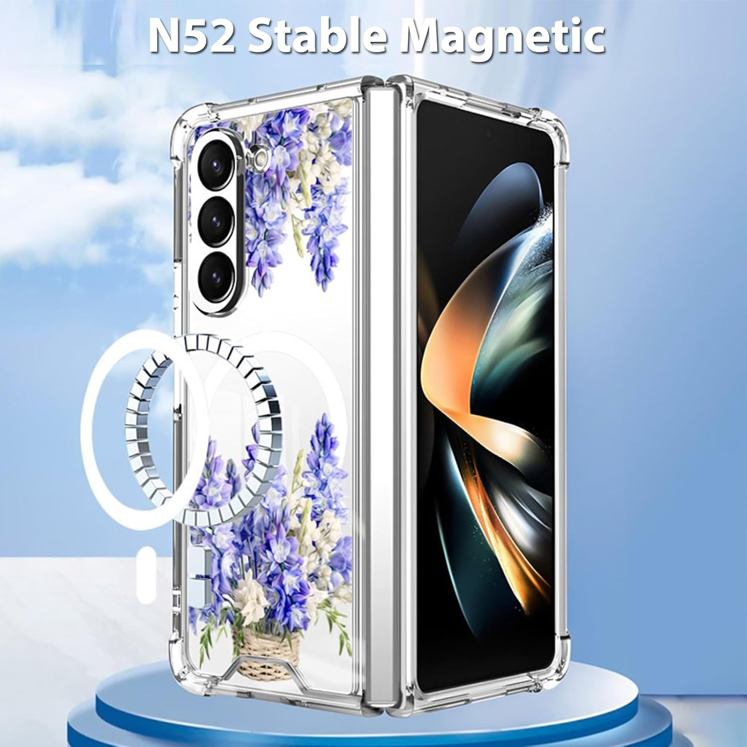 RUNGOS Magnetic Case for Samsung Galaxy Z Fold 6 (2024) - Beautiful Flower Prints, Strong Magnet, 10FT Drop Tested, Shockproof, Magsafe Compatible image number 6