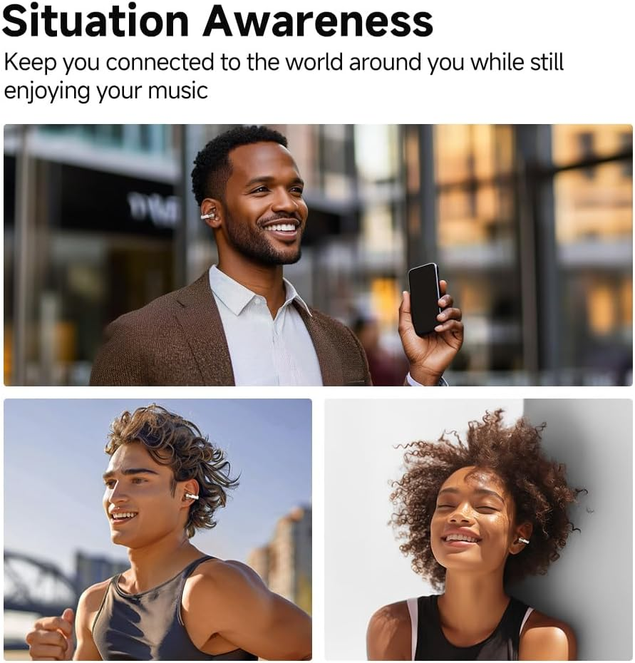 QCY Crossky C30 Open Ear Earbuds Wireless Bluetooth, Clip-On Headphones with 4 ENC Noise Cancelling Mic, Stable Fit, Dual Connection, EQ Customized, Sports Earphones for Workout/Running (White) - Black image number 4