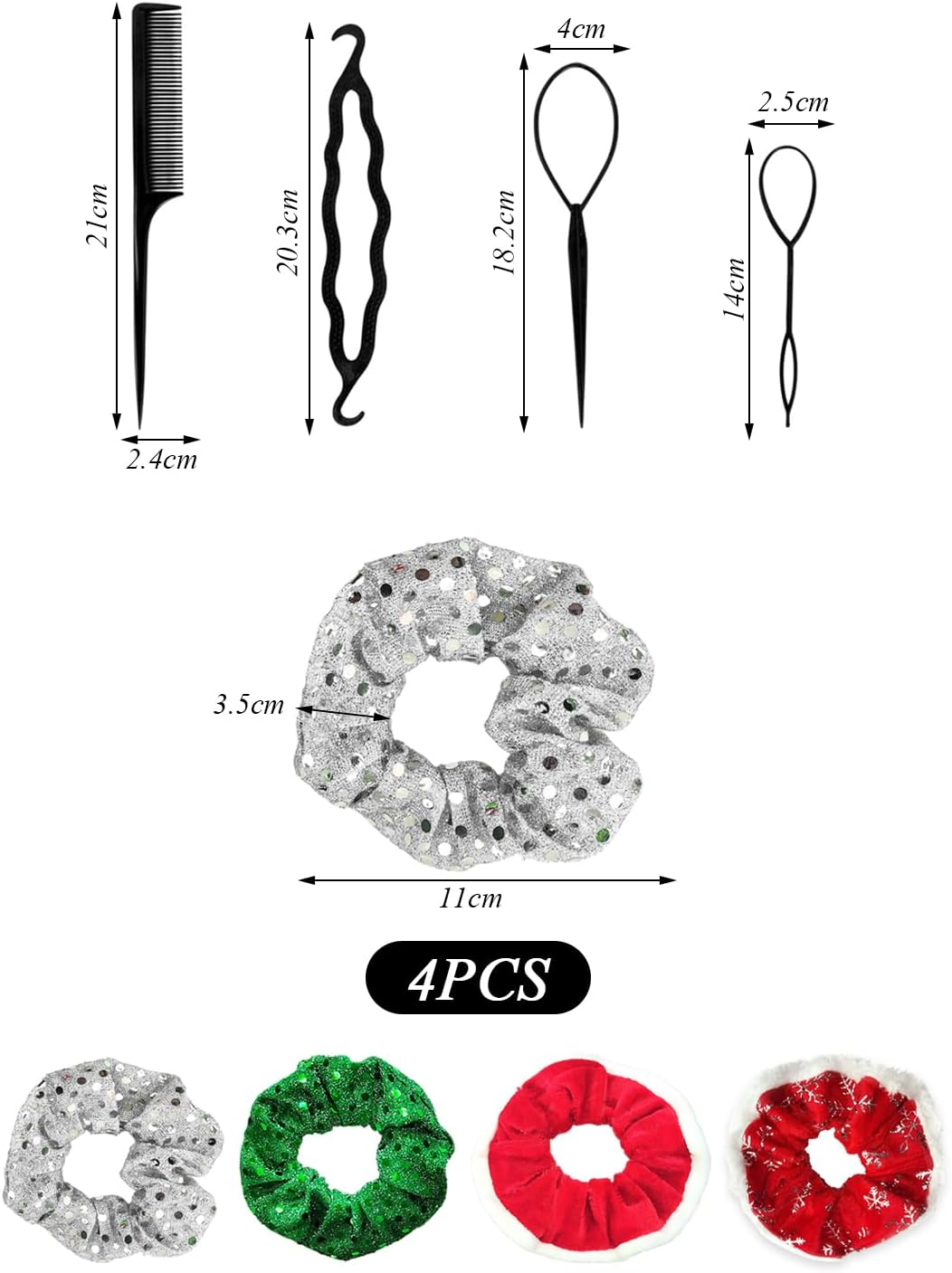 Pack of 4 Retro Hair Bobbles and 4 Pieces Black Hair Bobbles Party Hair Bobbles Cute Hair Bobbles Hair Accessories Elastic Hair Bobbles image number 5