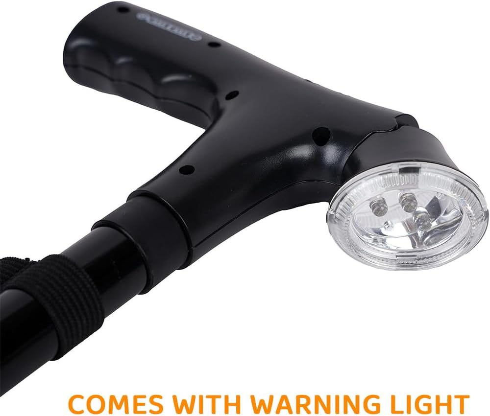 Folding Walking Cane with LED Light & Alarm &ndash; Adjustable Lightweight Travel Cane with 360&deg; Pivot Base and Ergonomic T-Handle for Seniors & Adults Hiking Mountain image number 2