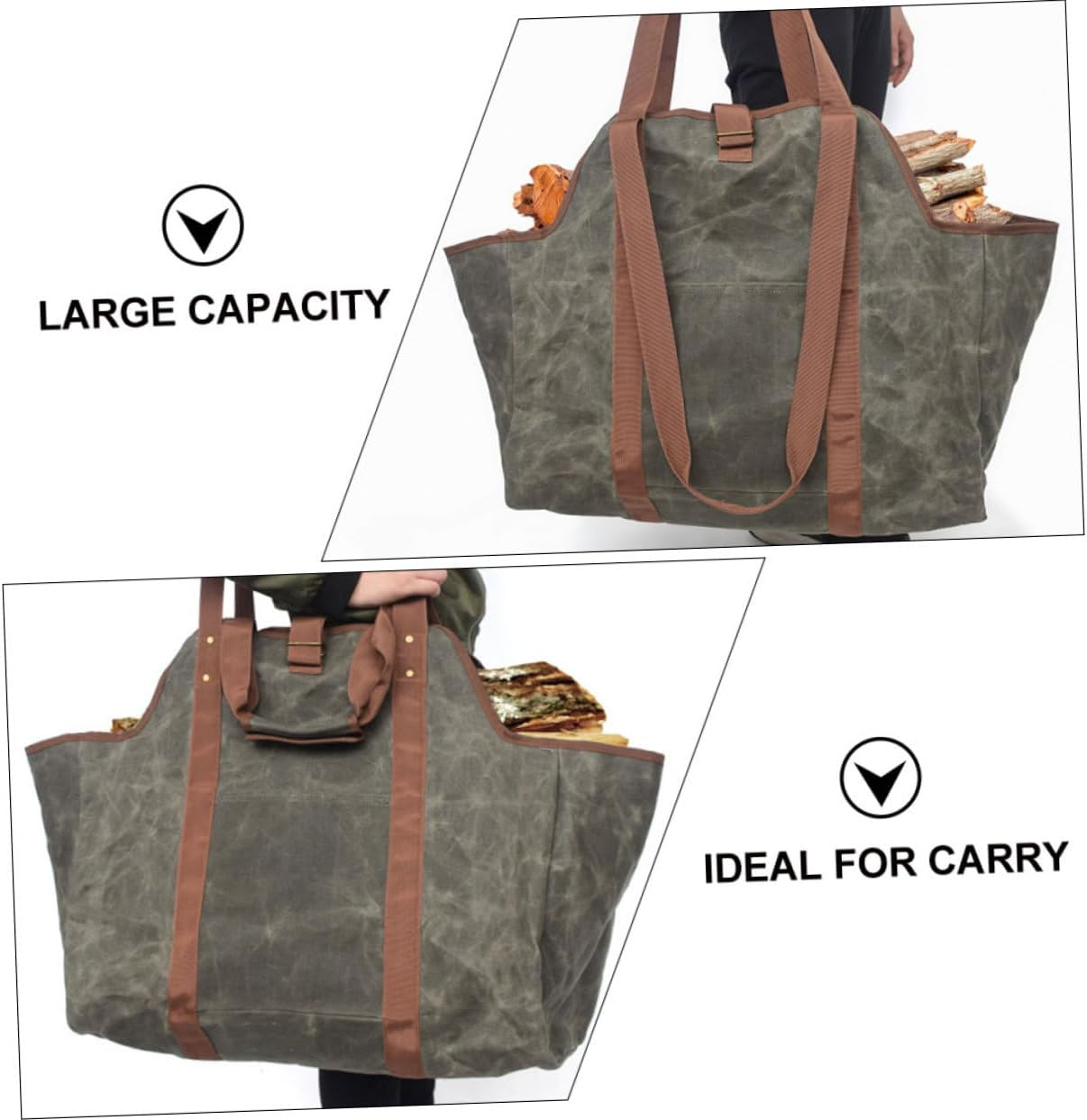 Ciieeo Firewood Tote Bag Handle Large Capacity Canvas Tote for Fire Pit Outdoor Use image number 5