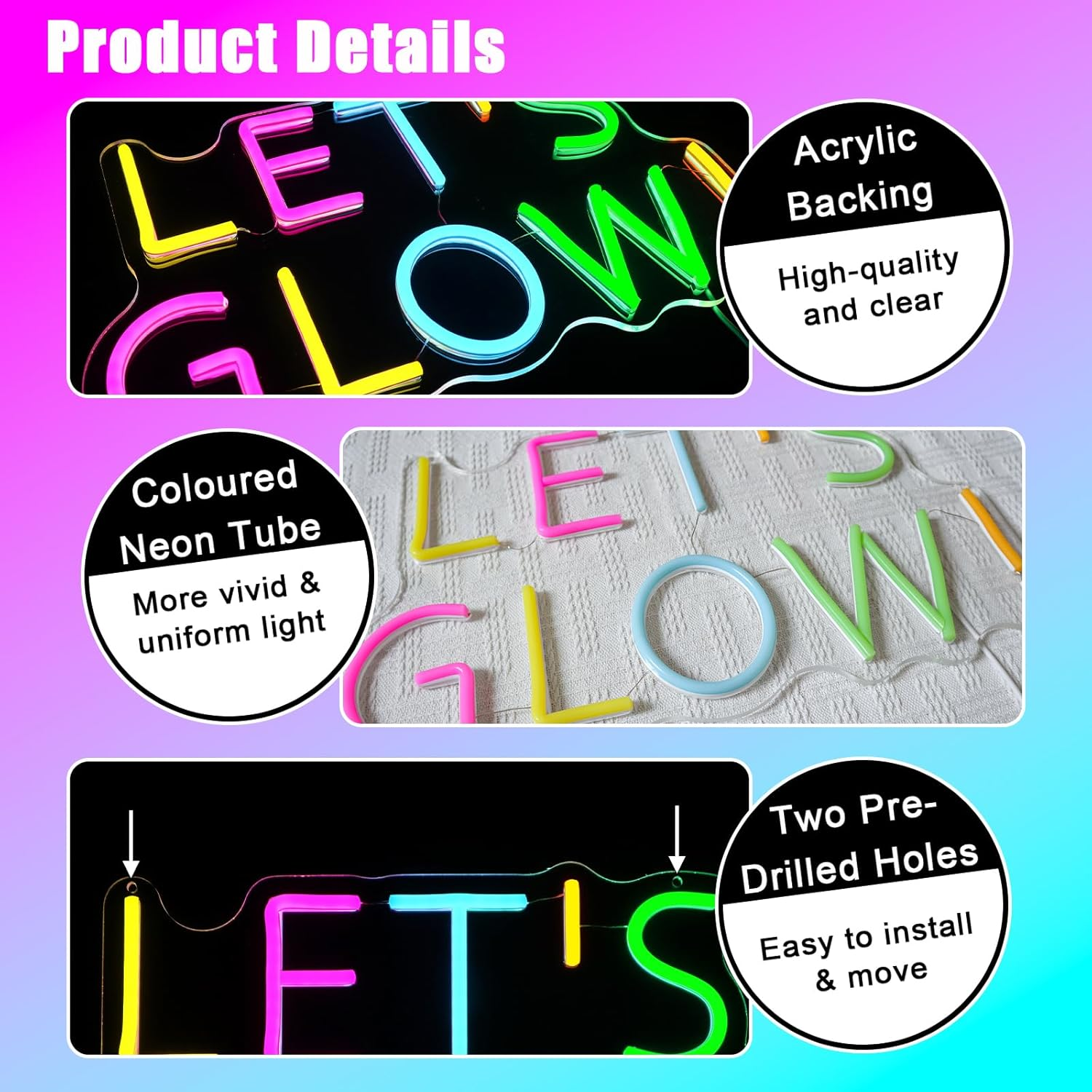 OYCGZV Let'S Glow Neon Sign, Let'S Light up LED Neon Sign Wall image number 4