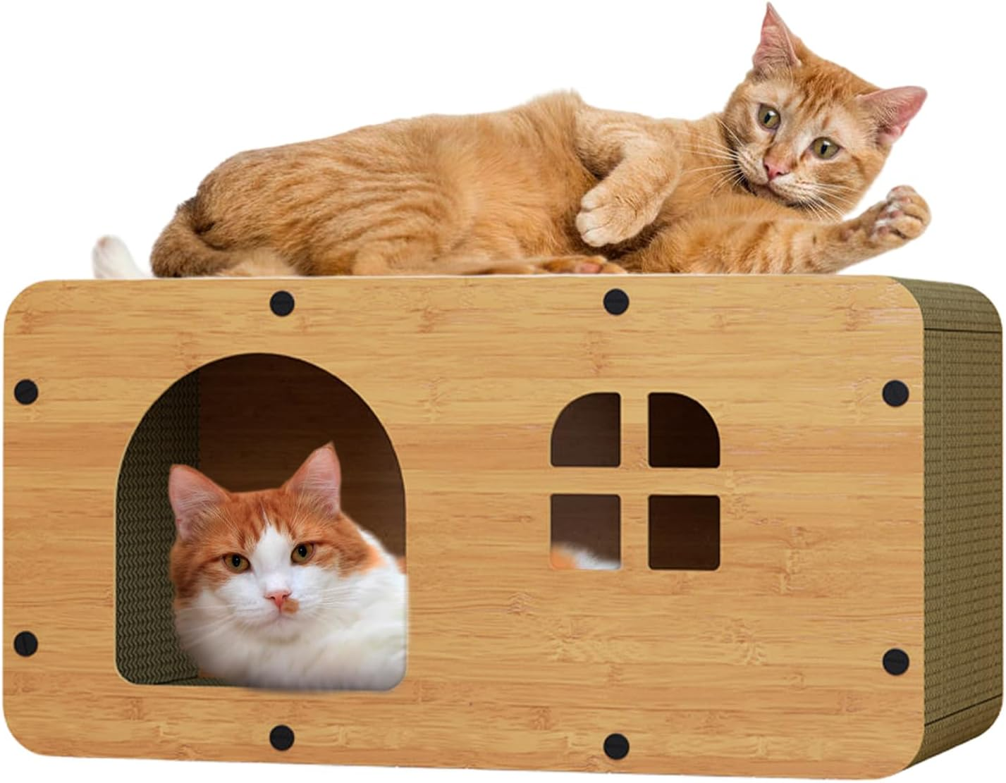 Cardboard Cat House 2 in 1 Corrugated Cardboard Cat Scratcher Lounge Bed for Cats Board Wood Double Layer Cat House with Scratching Pad with Fluffy Ball Extra Large image number 3