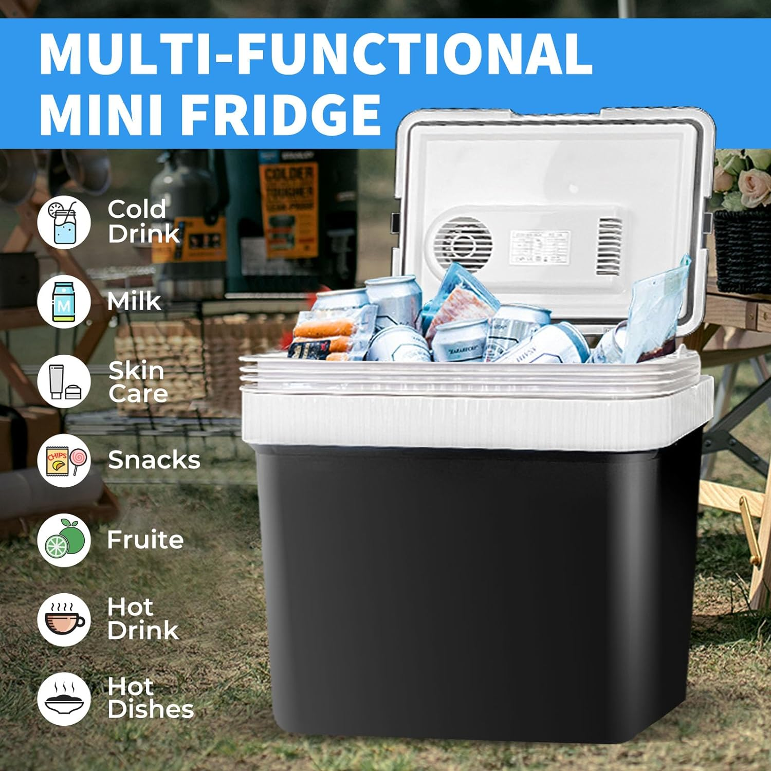 Advwin Electric Cooler & Warmer with Handle | 24 L Portable Thermoelectric Fridge for Vehicles & Trucks| 220V AC Home Power Cord & 12V Car Adapter for Camping, Travel & Picnics - Black image number 1