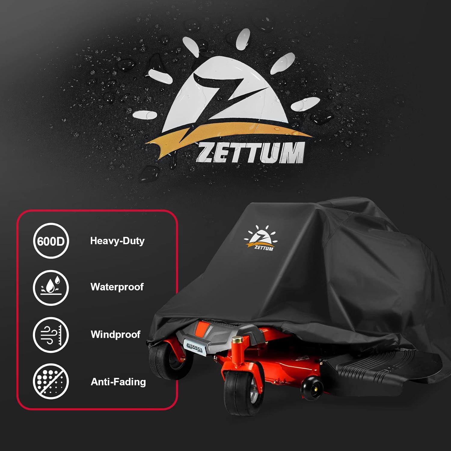 Zettum Zero Turn Mower Cover - Zero-Turn Lawn Mower Covers Waterproof & Heavy Duty, 600D Outdoor Universal Fit Mower Cover with Storage Bag for Greenworks, EGO, Craftsman, Husqvarna, Honda and More image number 1