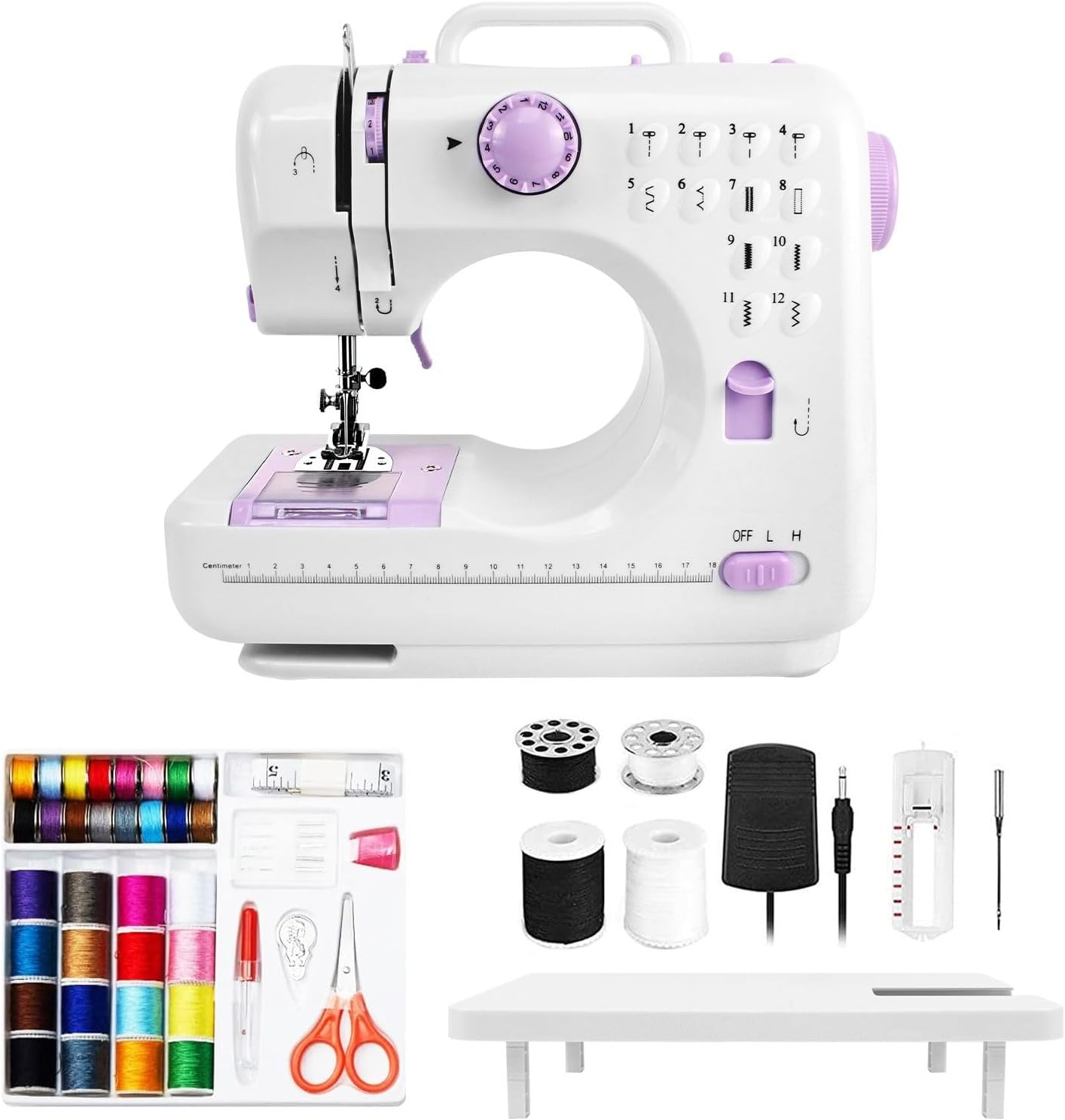 Portable Mini Electric Sewing Machine Sew Set for Beginners with 12 Built-In Stitches 2 Speed with Foot Pedal, Light, Storage Drawer image number 2