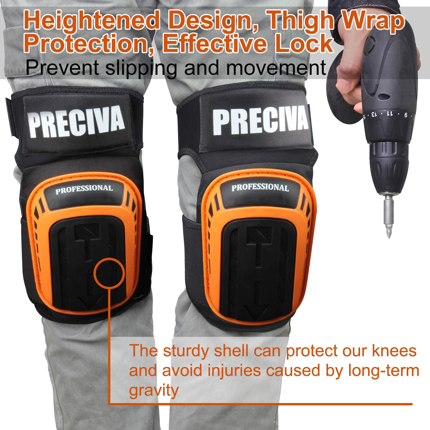Knee Pads for Work, Preciva Construction Gel Knee Pads Tools, Heavy Duty Comfortable Anti-Slip Foam Knee Pads for Cleaning Flooring and Garden, Strong Durable Straps, 1 Pair for Men, Women image number 5