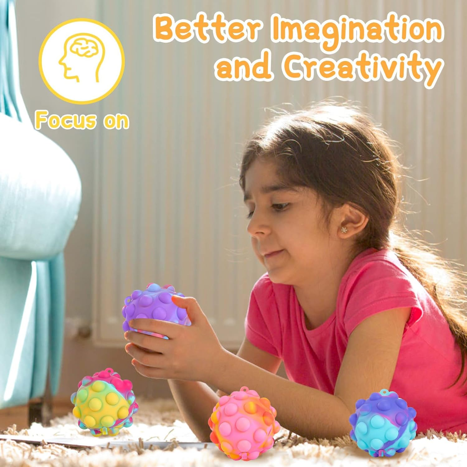 4 PCS Stress Pop Ball, 3D Anti-Pressure Pop Ball Squeeze Ball BPA Free Food Grade Silicone Ball Toy Finger Press Fidget Toy for Stress Relief Sensory Toys for over 1 Years Kids Adults Family Game image number 1