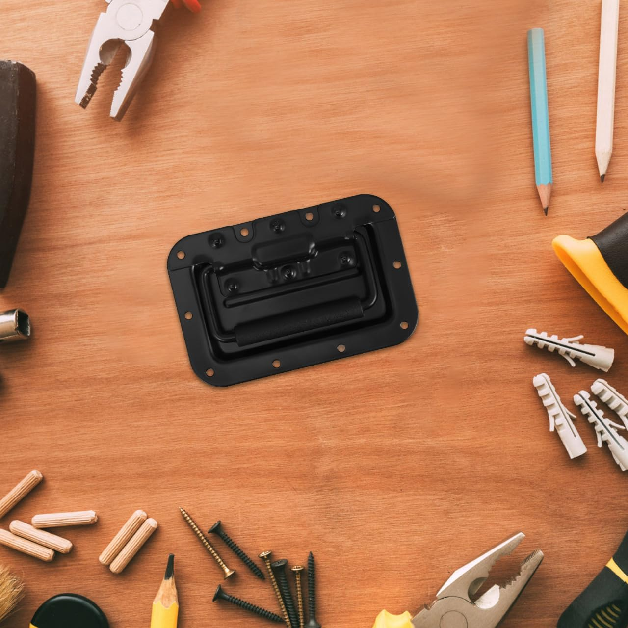 Jojofuny Spring Loaded Recessed Handle with Padded Grip, Black Iron Flush Mount Pull Handle for Chest, Cabinet, Speaker Box, Flight Case, and Kitchen Hardware Accessories image number 5