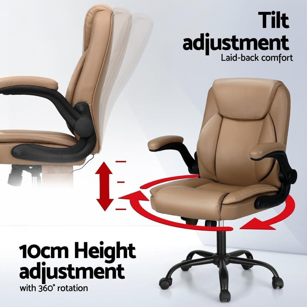 Artiss Massage Office Chair, PU Leather 2 Point Ergonomic Gaming Computer Desk Recliner Chairs Armchair for Room Executive Home, up to 105 Degree Back Recline Adjustment Espresso image number 1