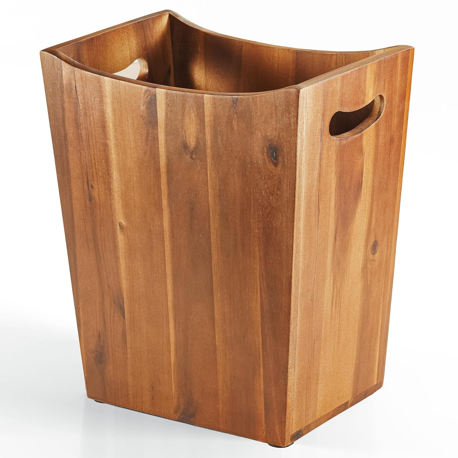 TIDITA 7.5 Litres Rectangular Wastebaskets - Acacia Wood Waste Basket with Handles - Small Trash Can for Bathroom - Brown Garbage Bin for Spa Bathroom Decorative, Kitchen under Counter