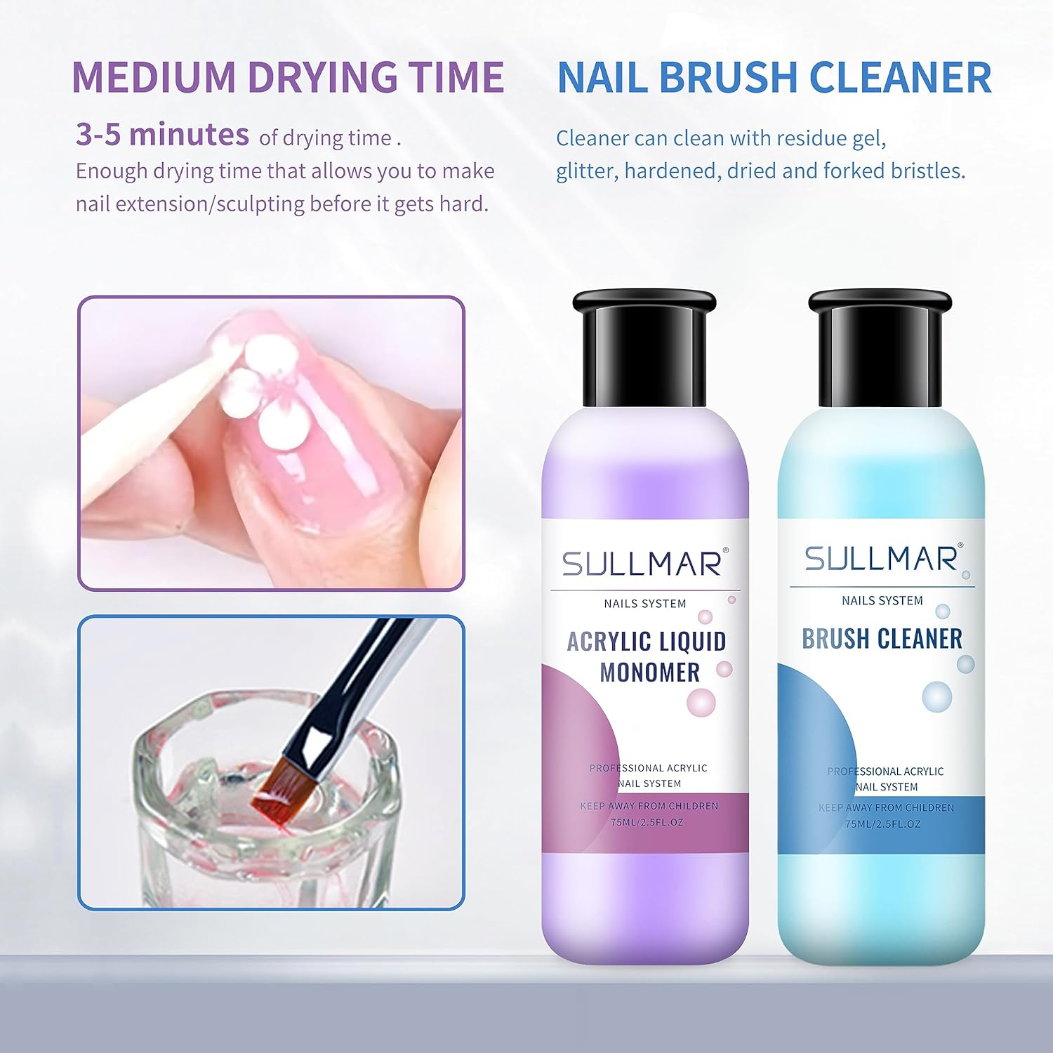 SULLMAR Acrylic Monomer Liquid 75Ml 2.5FL.OZ & Nail Brush Cleaner 75Ml 2.5FL.OZ for Acrylic Nails image number 4
