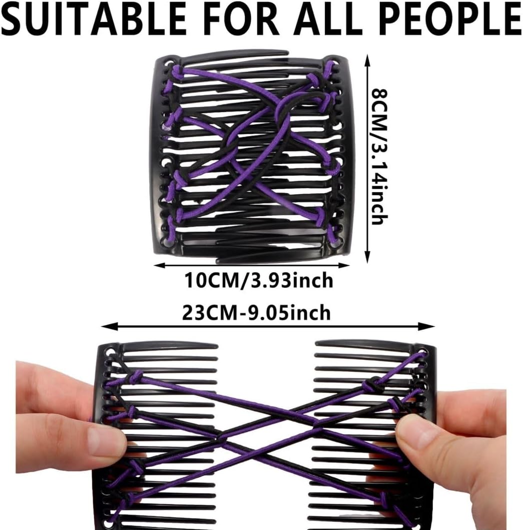 Chanaco 6Pcs Elastic Magic Hair Comb Clips for Thick, Curly, Wavy Hair - Brown, Black, Red, Purple, Blue, Rose Red - Women'S Fashion Vintage Hairstyle