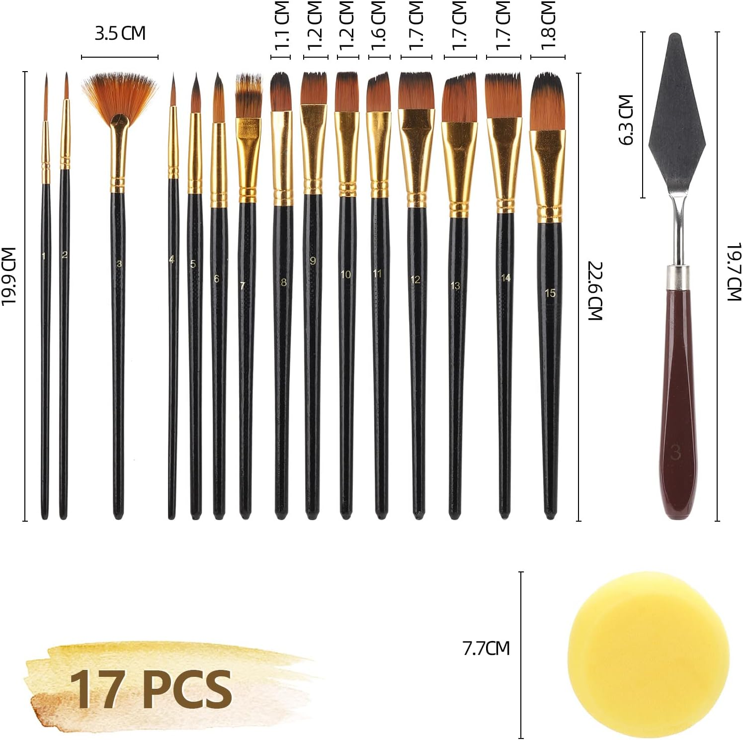 15 Pieces Paint Brush Set with 1 Palette Knife and Organizing Case - Painting Brushes for Kids, Adults or Professionals - Perfect for Your Watercolor, Oil or Acrylic Painting Art image number 3