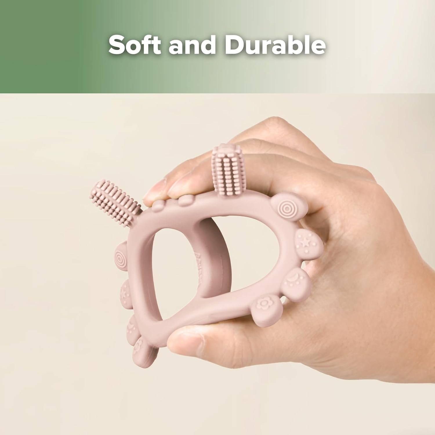 Haakaa Silicone Crab Baby Teether,Teething Toys,360&deg; Baby Toothbrush Head for Infant Self-Brushing Training,Food-Grade Silicone,Steel, Blush - Pea Green image number 4