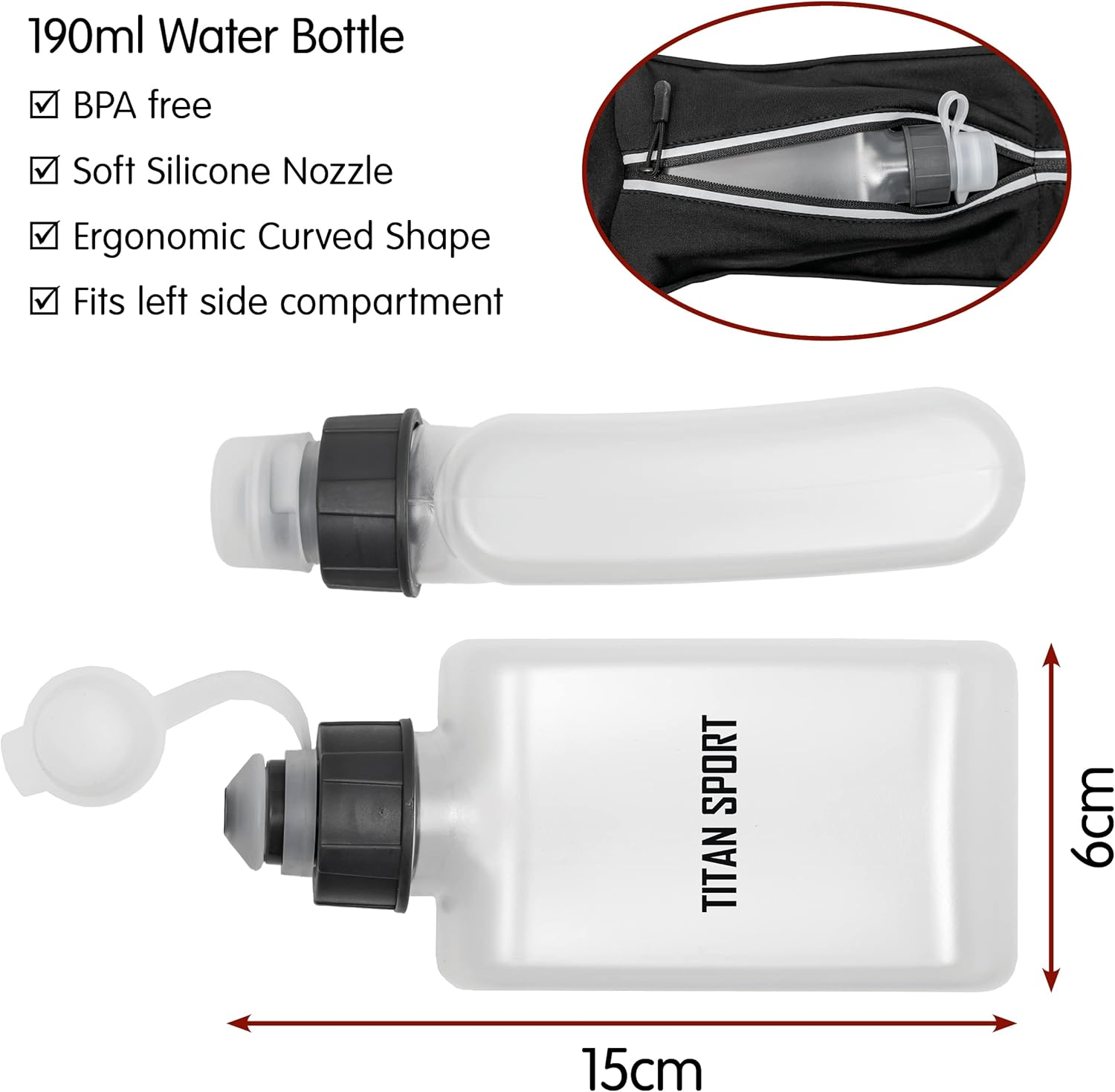 TITAN SPORT Running Belt Waist Bag Phone Holder with Ultra Slim Water Bottle (190Ml), Adjustable Sports Water Resistant Band with Two Pockets Fits Smartphones up to 7", Ideal for Men & Women&rsquo;S Fitness, Black, Ultra Slim Running Belt