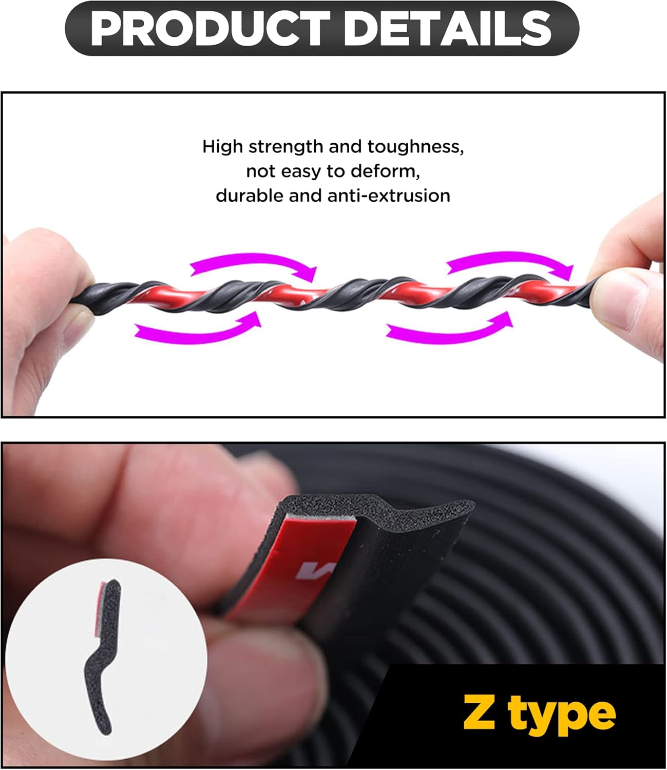 YAKEFLY Z Shape Automotive Windshield Rubber Seal,13Ft Car Windshield Window Door Weather Seal,Self Adhesive Windshield Rubber Seal,Auto Rubber Weather Draft Seal Strip