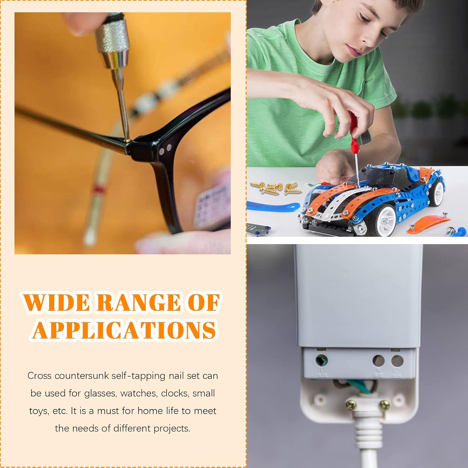 Rustark 1300Pcs M2 M2.6 Gold Flat Head Phillips Cross Small Wood Screws Tapping Screws Electronic Screws Assortment Kit 5Mm 6Mm 8Mm 10Mm 12Mm 16Mm Tapping Screws Small Metric Micro Screw Set