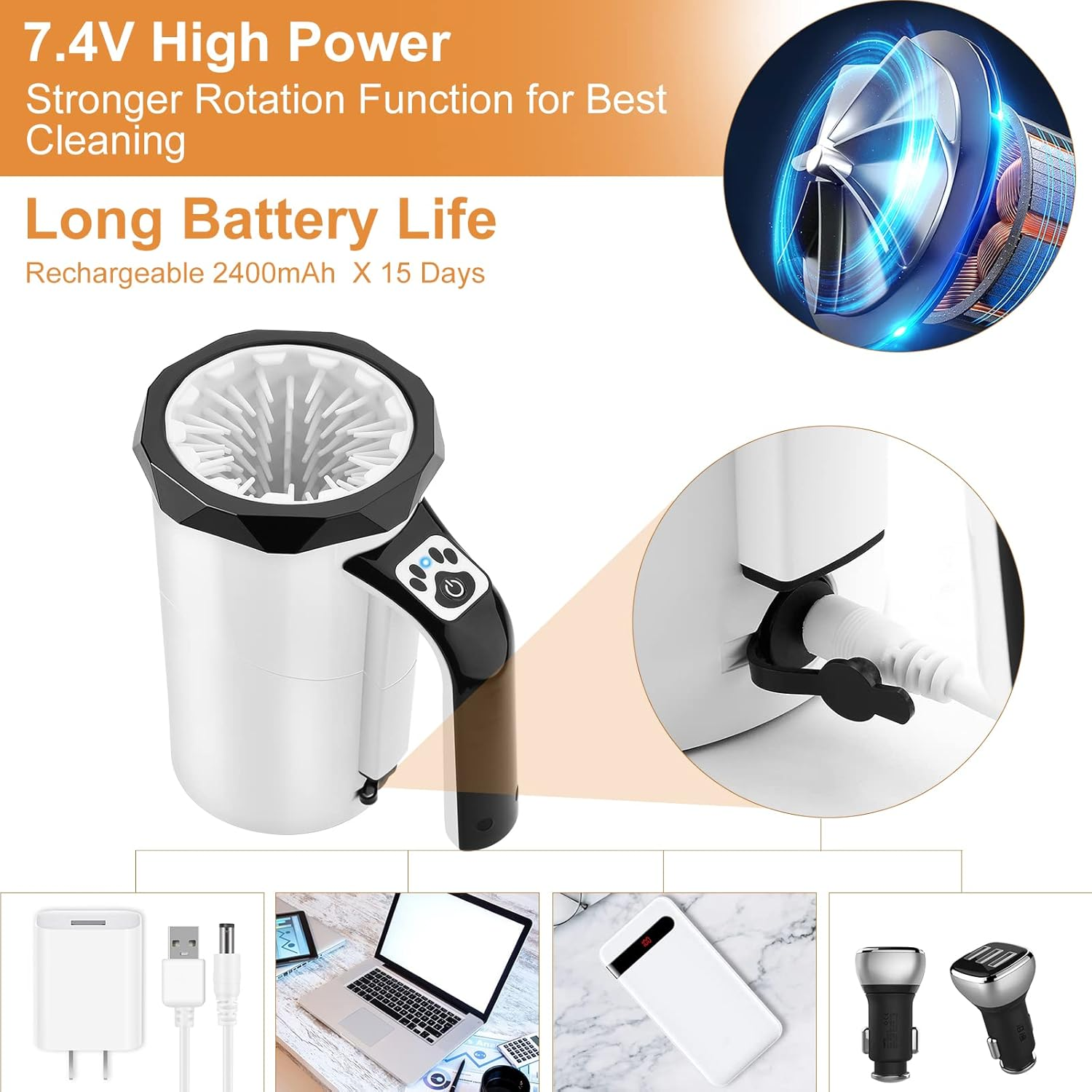 MYPIN Automatic Dog Paw Cleaner, 7.4V Rechargeable Dog Paw Washer Cup, 2-In-1 Portable Pet Paw Cleaner with Soft Silicone Brush, Suitable for Big Dogs and Cats with Muddy Paws (Black) image number 3