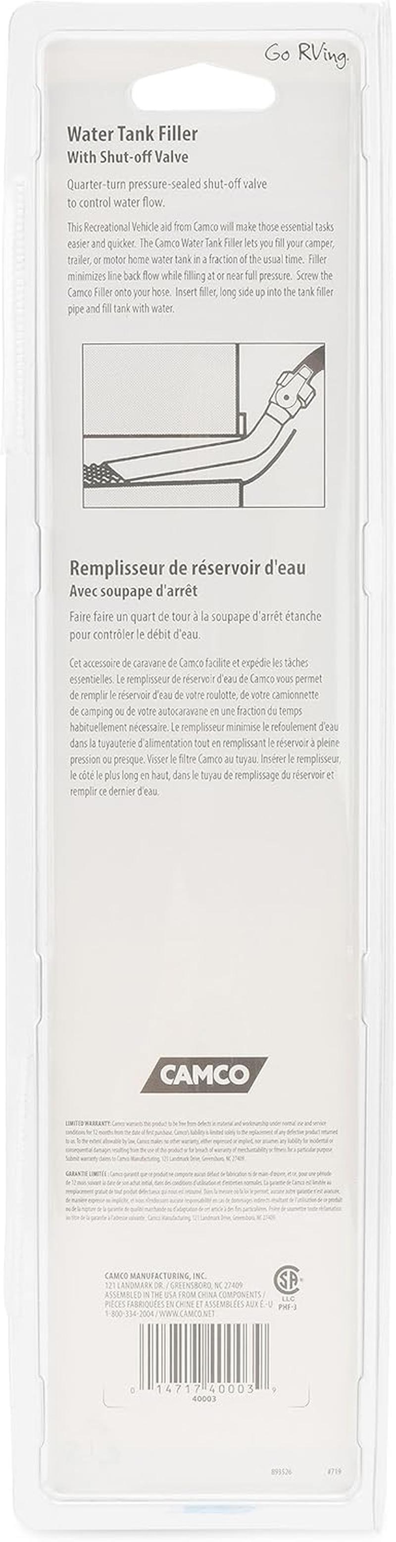 Camco 40003 RV Water Tank Filler with Shutoff Valve image number 3