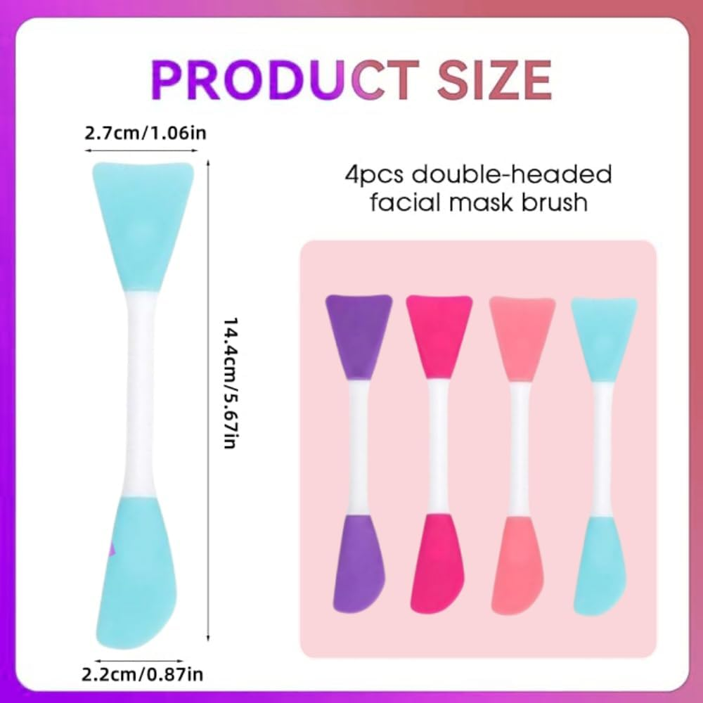 4Pcs Silicone Soft Face Mask Applicator, Dual-Head Mask Brushes, Face Mask Brush, Soft Facial Mask Spatula, Beauty Brush Tool for Applying Mud Mask, Lotion Skincare, BB CC Cream, DIY, Body Lotion image number 4