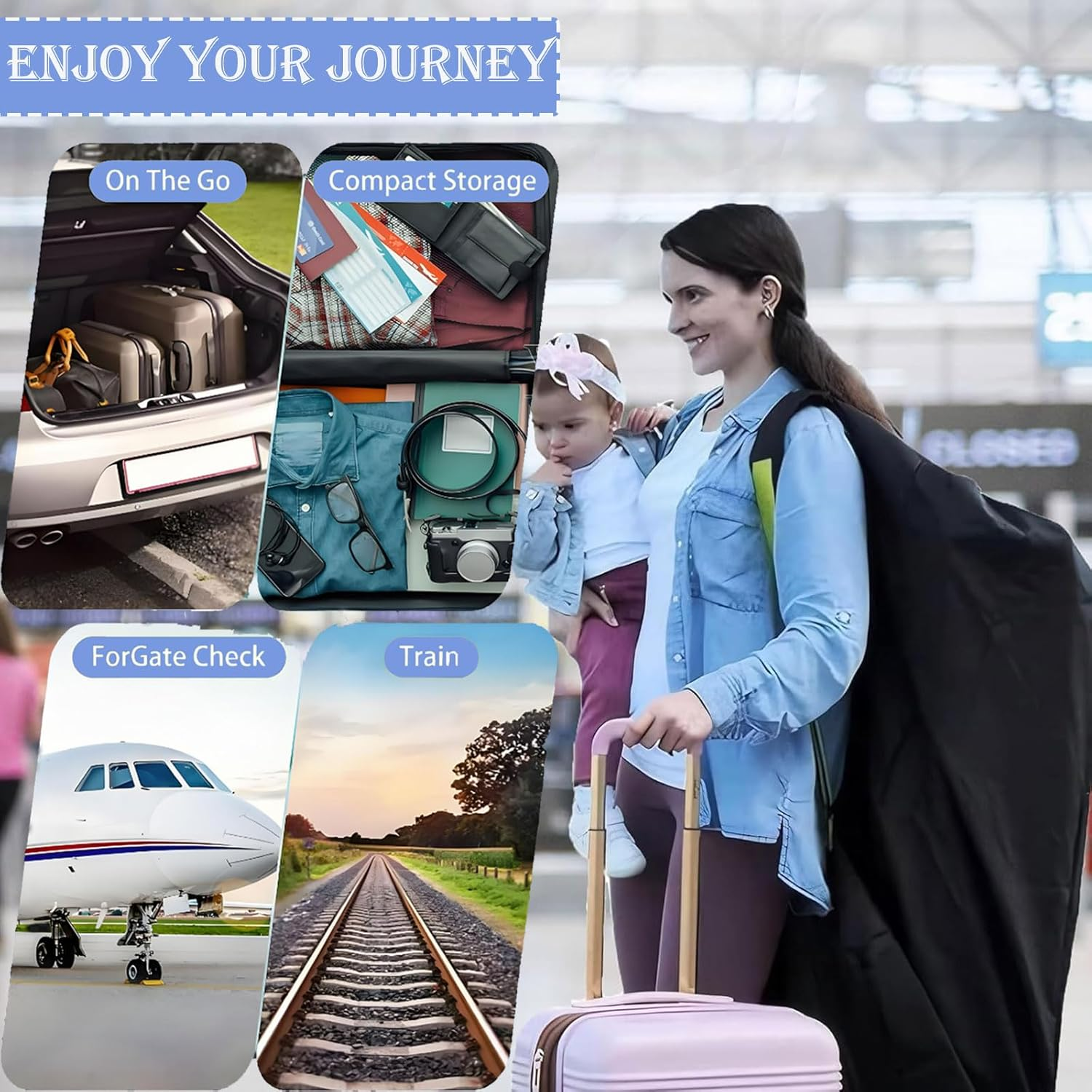 Durable Car Seat Travel Bag for Airplane & Stroller Bag - Large Tear & Water Resistant Gate Check Bag, Fits Convertible Car Seats or Double Strollers, Padded Easy Carry Protector for Air Travel image number 3