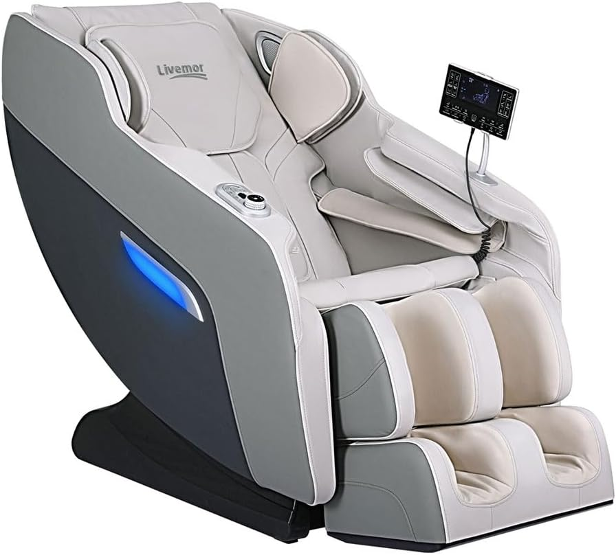 Livemor Electric Massage Chair Recliner 24 Nodes Full Body Massager Head Back, Heating Chairs, Soft PU Leather Zero Gravity Massages Kneading Relaxation Rolling Foot Massagers Reclining Machine Grey image number 2
