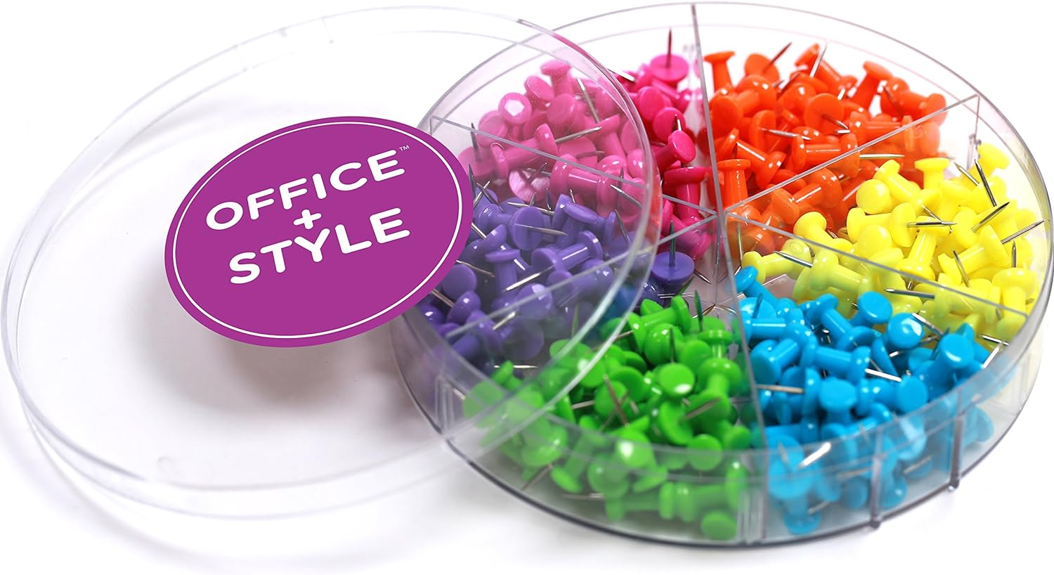 Decorative Multi-Colored Push Pins for Home & Office, Six Colors for Different Projects in Reusable Organizing Container, 240 Pieces, by Office Style, Standard (A1-240PCSCLRPP) image number 2