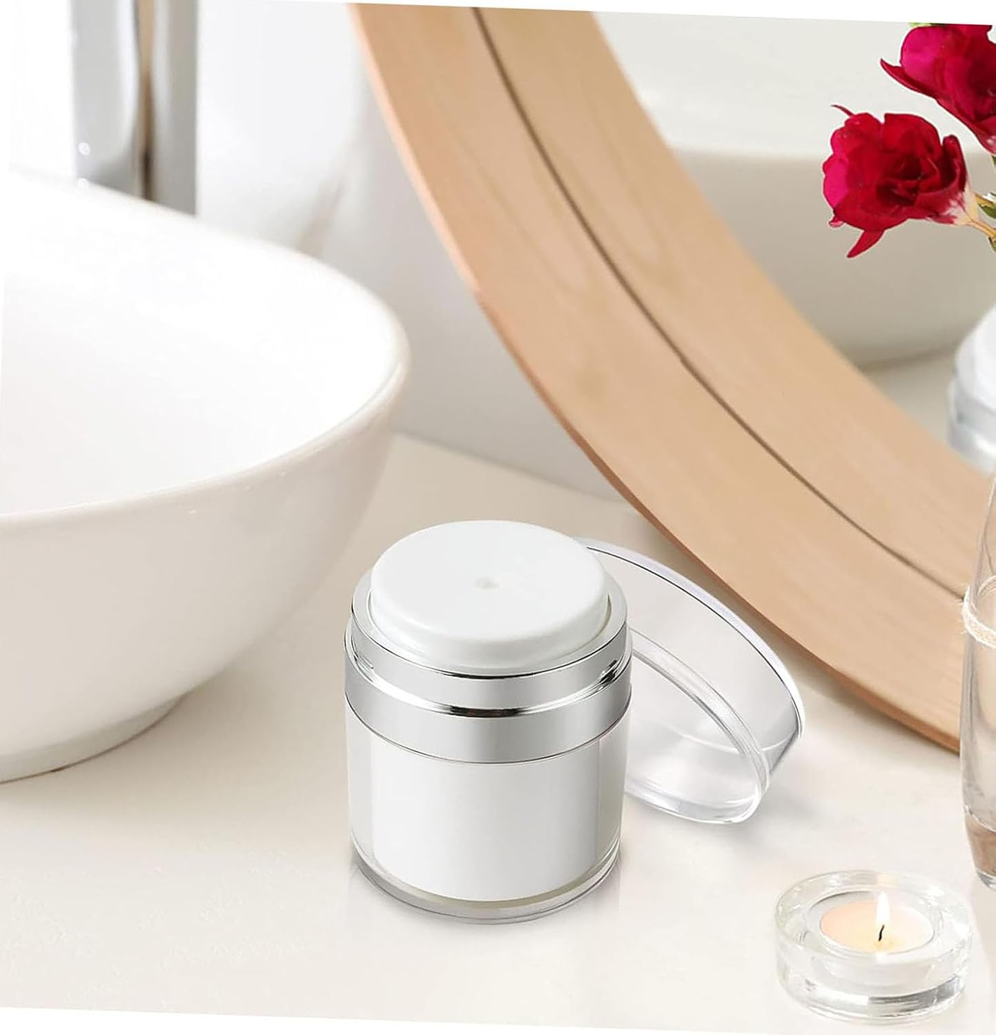 30 G Refillable Vacuum Bottle Dispenser for Lotions and Creams - Empty Cosmetic Container with Lid, Portable Travel Jar Set of 4 image number 4