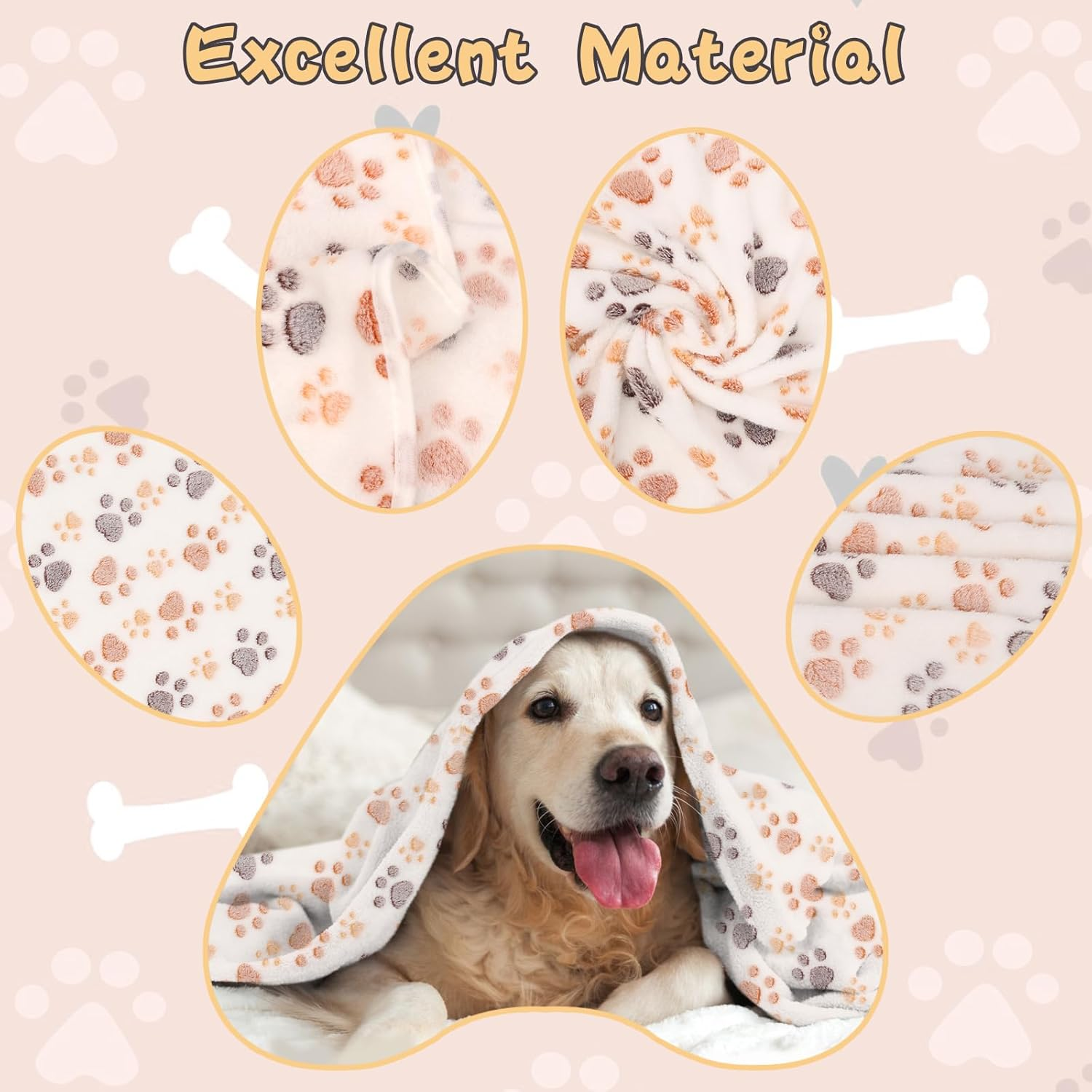 Dog Blanket Warm Sleeping Mat, Soft Coral Fleece Pet Blanket, Cute Paw Print Cat Blanket Dog Accessories for Bed Couch Sofa (White, Medium (30"X20")) image number 1