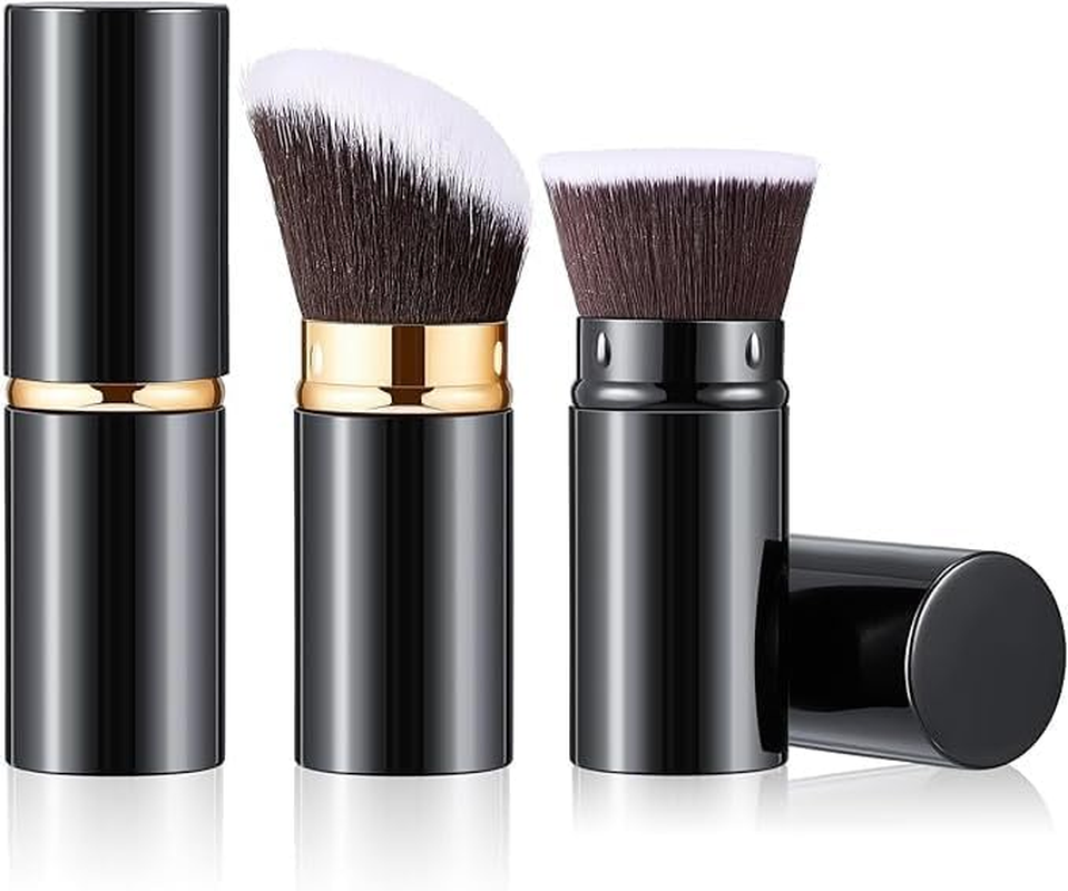 Black Retractable Make-Up Brush, 2Pcs Retractable Kabuki Makeup Brushes with Flat and Oblique Top, Retractable Kabuki Makeup Powder Foundation Makeup Brushes image number 5