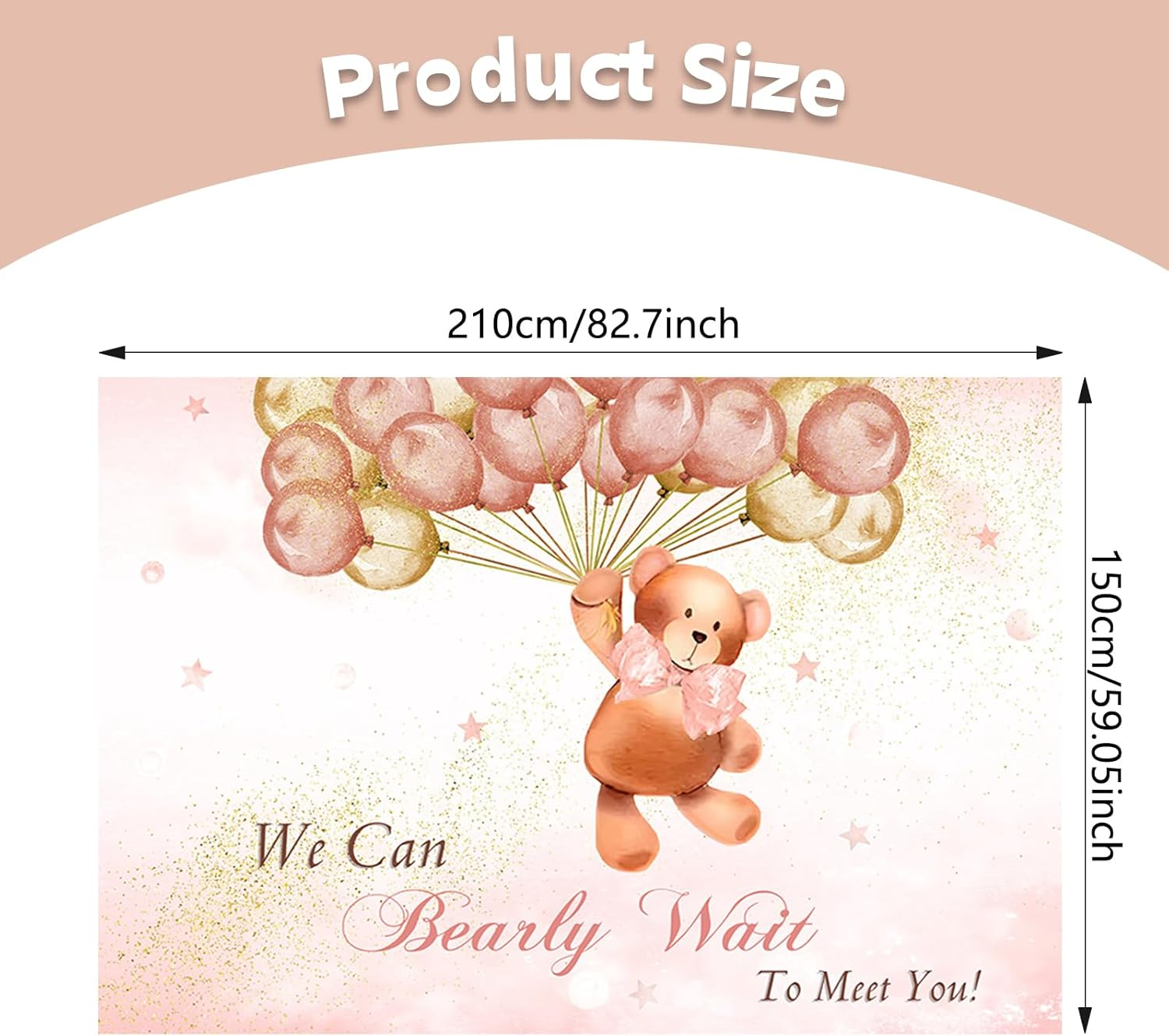 APROPHIC Bear Boy Baby Bathing Background We Can Look Forward to Meeting You Pink Balloon Gold Glitter Photo Background Party Banner Cake Table Decoration Photo Stand Accessories 210 X 150 Cm image number 1