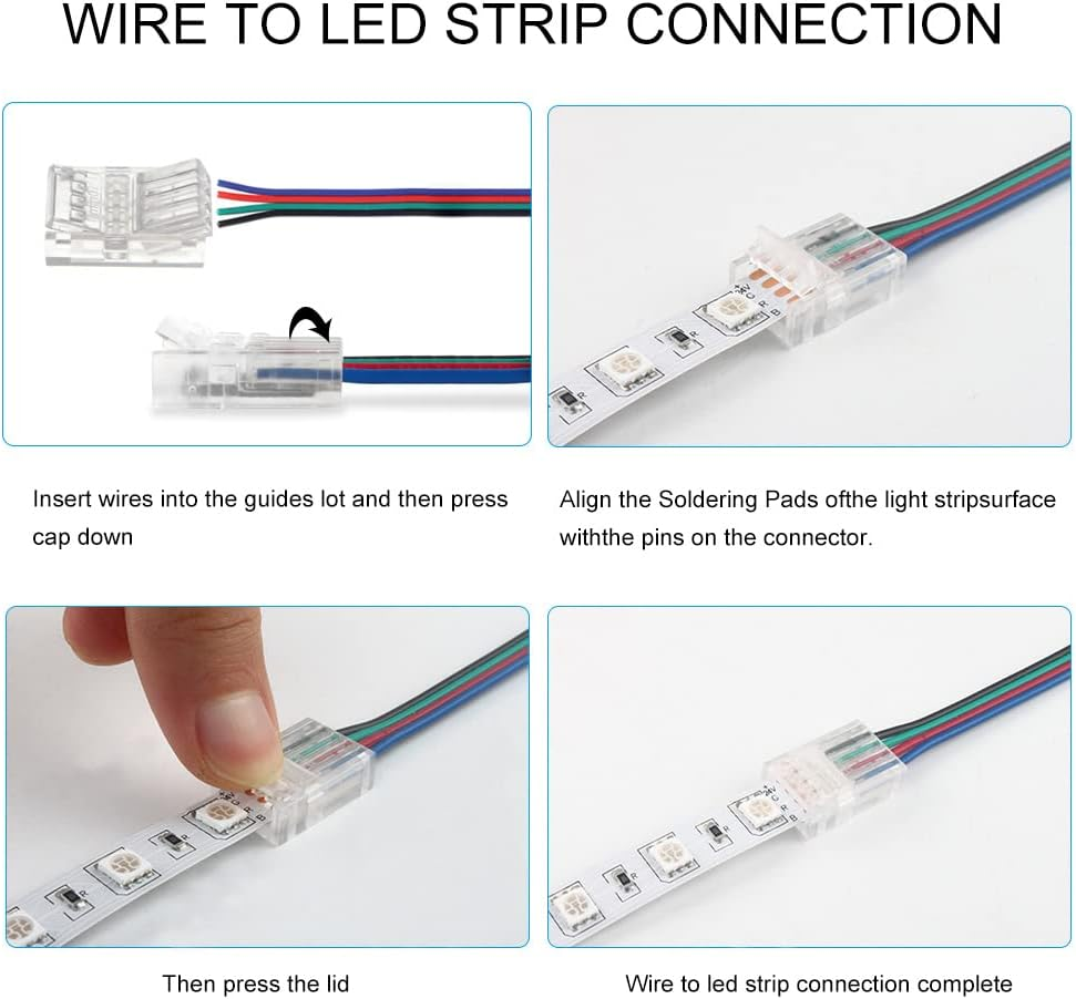 20 Pieces 4-Pin LED RGB Strip Connector, Transparent Solderless LED Linghting Adapter, Quick Connector Extension Terminal for LED Strip Lights, Gapless Track Lighting Connectors image number 1