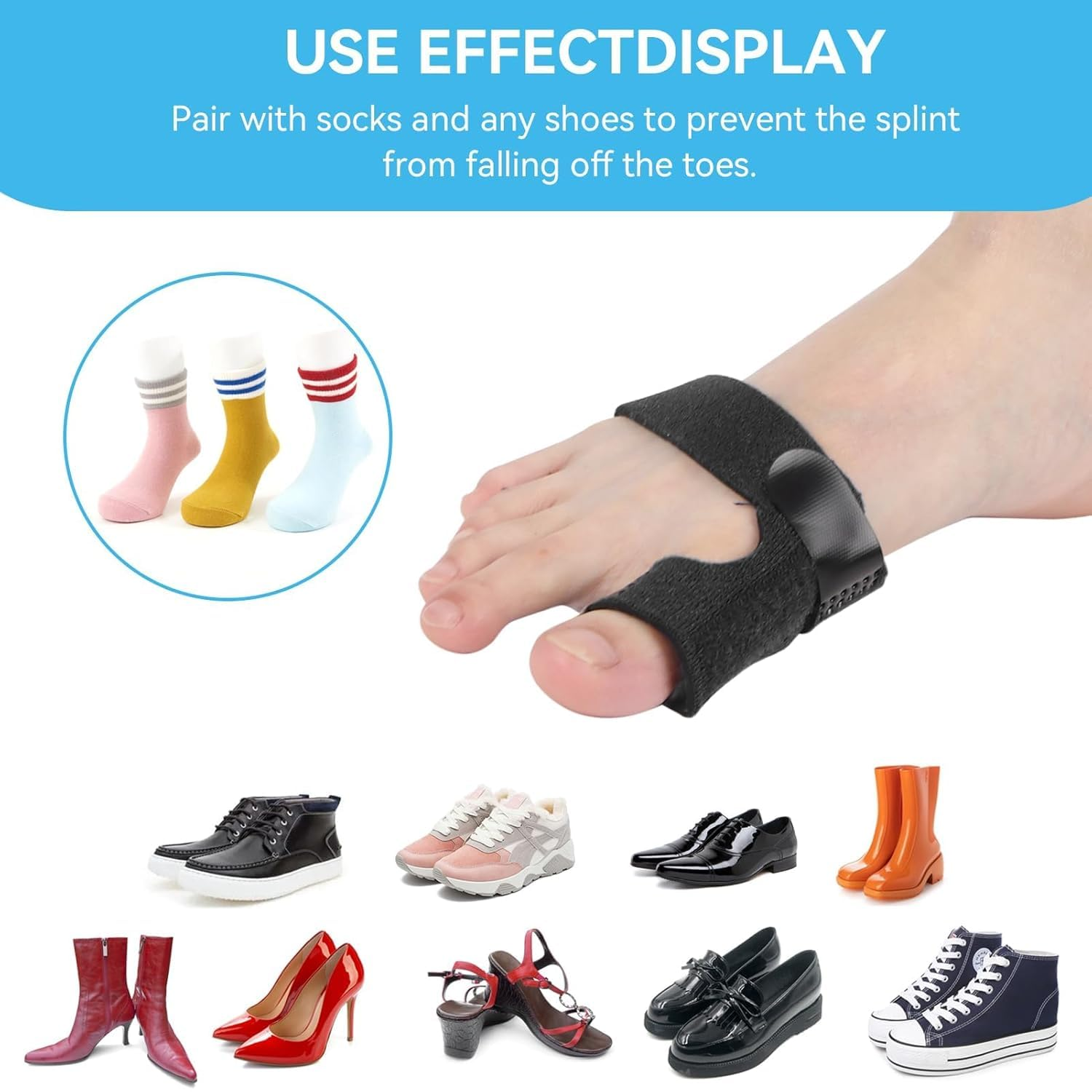 Toe Brace, Hallux Valgus Corrector, Multi Adhesive Toe Fracture Fixation, Hallux Valgus Correction Splints, Toe Protectors Support Brace,Toe Bending Correction for Men Women(Black)