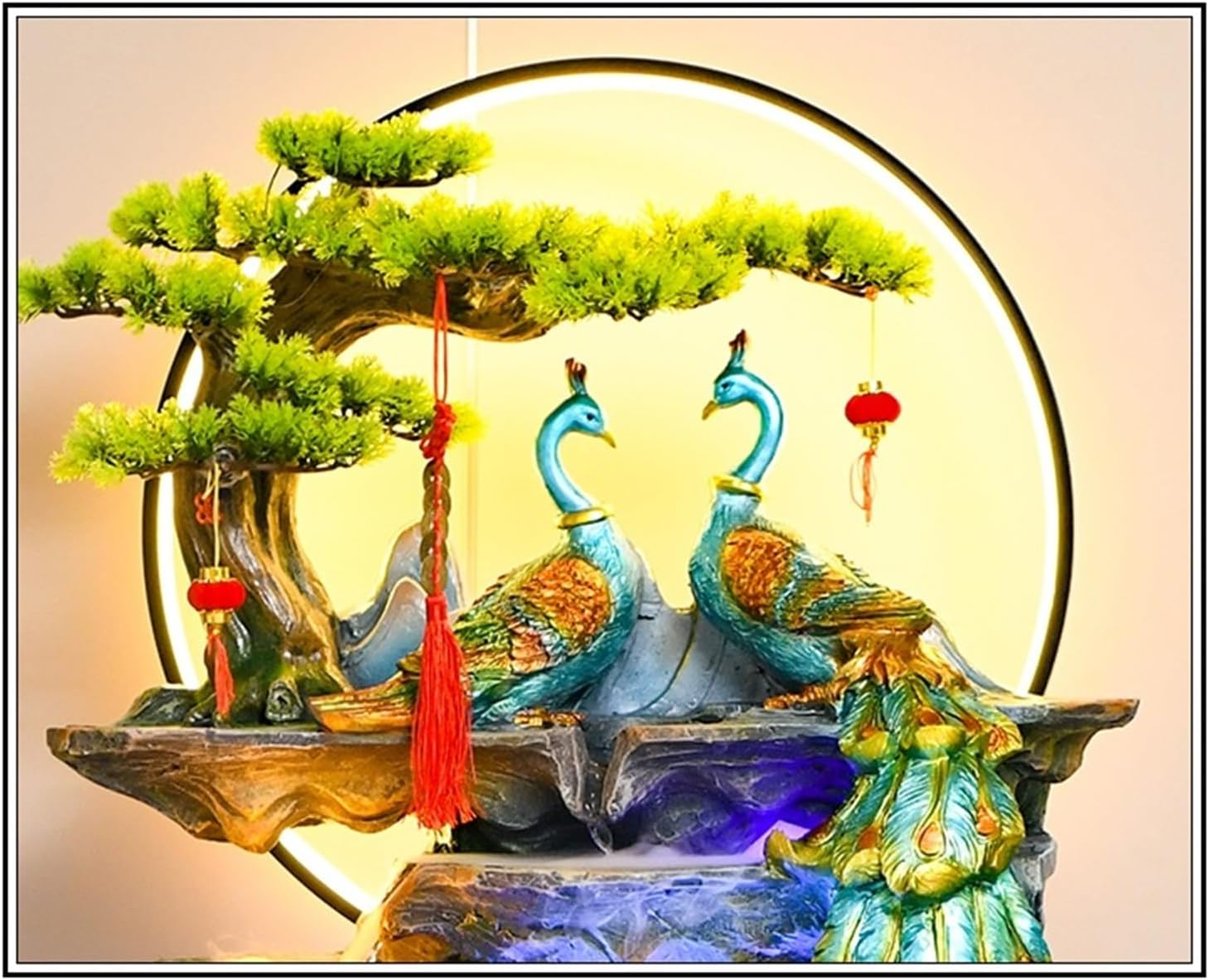 Outdoor Fountain Peacock Decoration Fish Tank, Courtyard Living Room Home Automatic Circulation System Rockery Fountain Water(L)