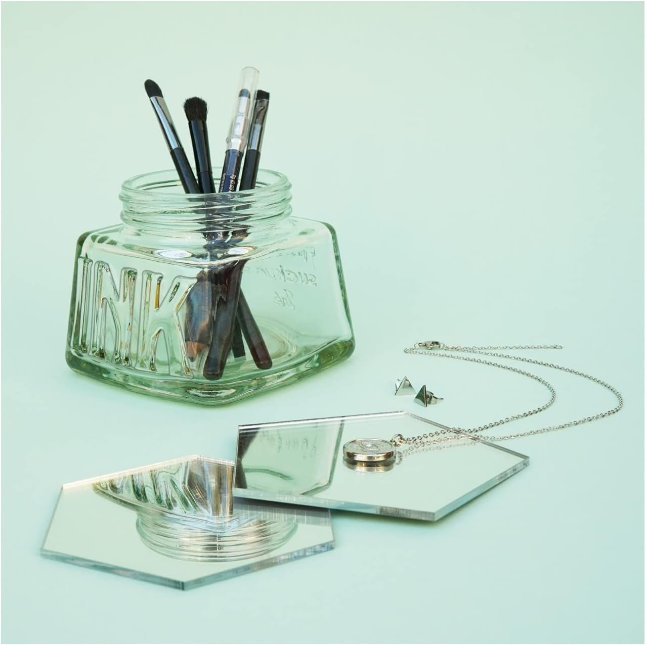 Suck UK Desk Tidy Inkwell | Glass Pen Pot & Pencil Pot | Pen Holder & Makeup Brush Holder | Office & Desk Accessories image number 4