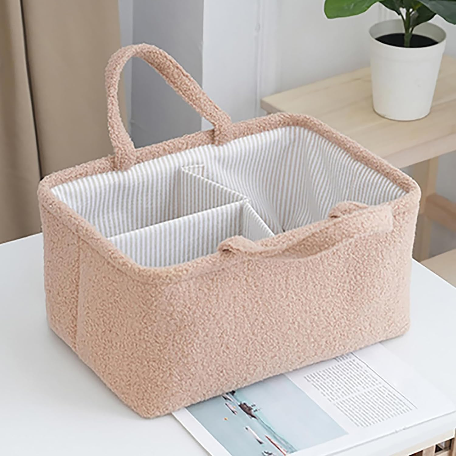 LISNSMY Baby Nappy Caddy Organiser, with Removable Inserts, Baby Storage Basket for Diapers and Wipes, 38 X 26 X 18 CM (Gray)