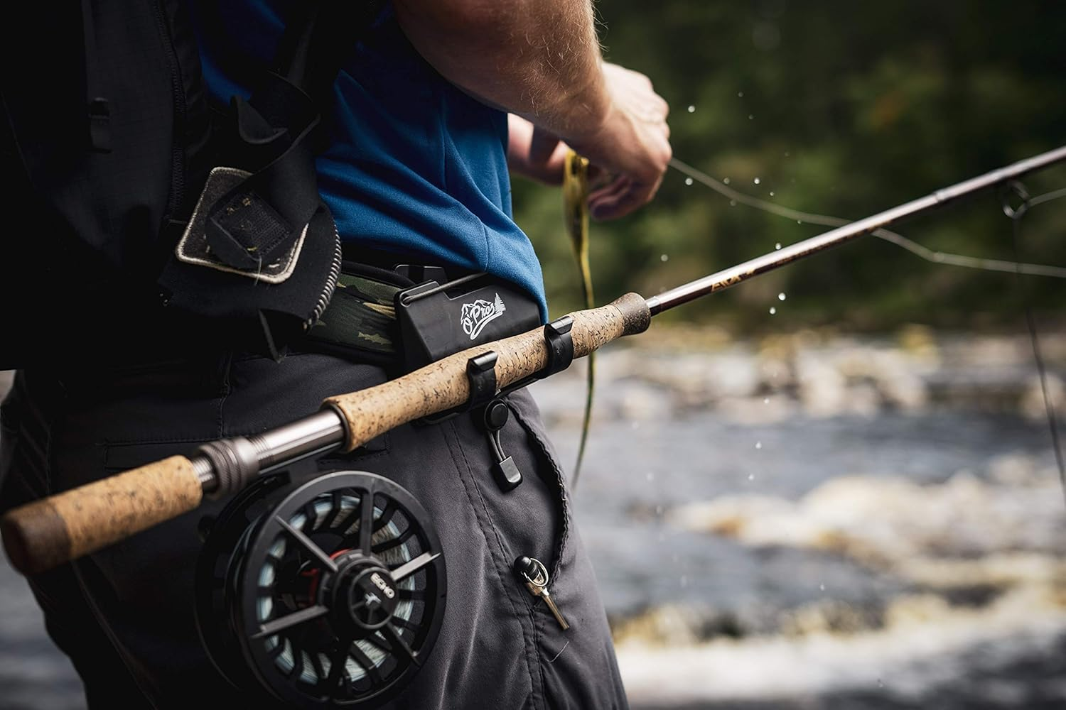 O&rsquo;Pros 3Rd Hand Belt Clip Rod Holder for Fly Fishing and Spinning Rods&hellip; (Mossy Oak Original Bottomlands Camo) (Mossy Oak Elements Agua Camo) (Black) (Black) image number 3