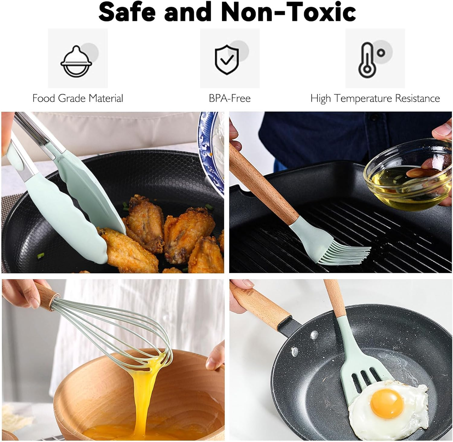 Silicone Camping Cooking Utensils Set - 12Pcs Green Kitchen Cookware Set, Outdoor Camper Accessories with Portable Hand Bag, RV Must Haves Gear for Travel BBQ, for Camper image number 3