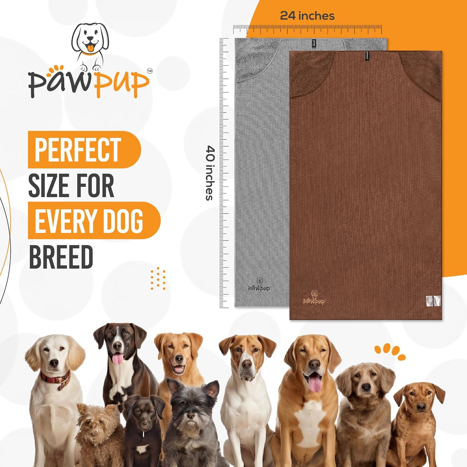 PAWPUP Dog Towel Super Absorbent - Pack of 2 - Quick Drying Super Soft Microfiber Pet Towel for Dogs, Cats and Other Pets (Brown and Grey) image number 1