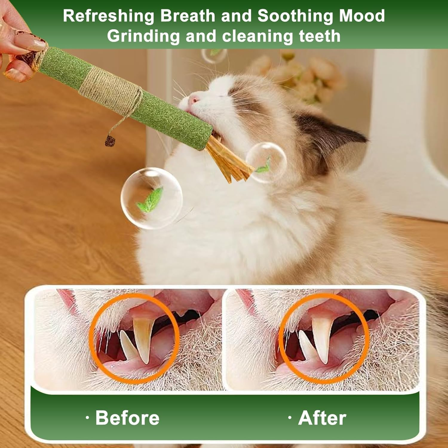 2PCS Cat Molar Scratch Toys, Self Play Extended Catmint Toys with Silvervine Gall Fruit, Natural Catnip Kittens Cat Chew Toy for Teeth Cleaning, Interactive Cat Dental Stick for Cat Kitty image number 5
