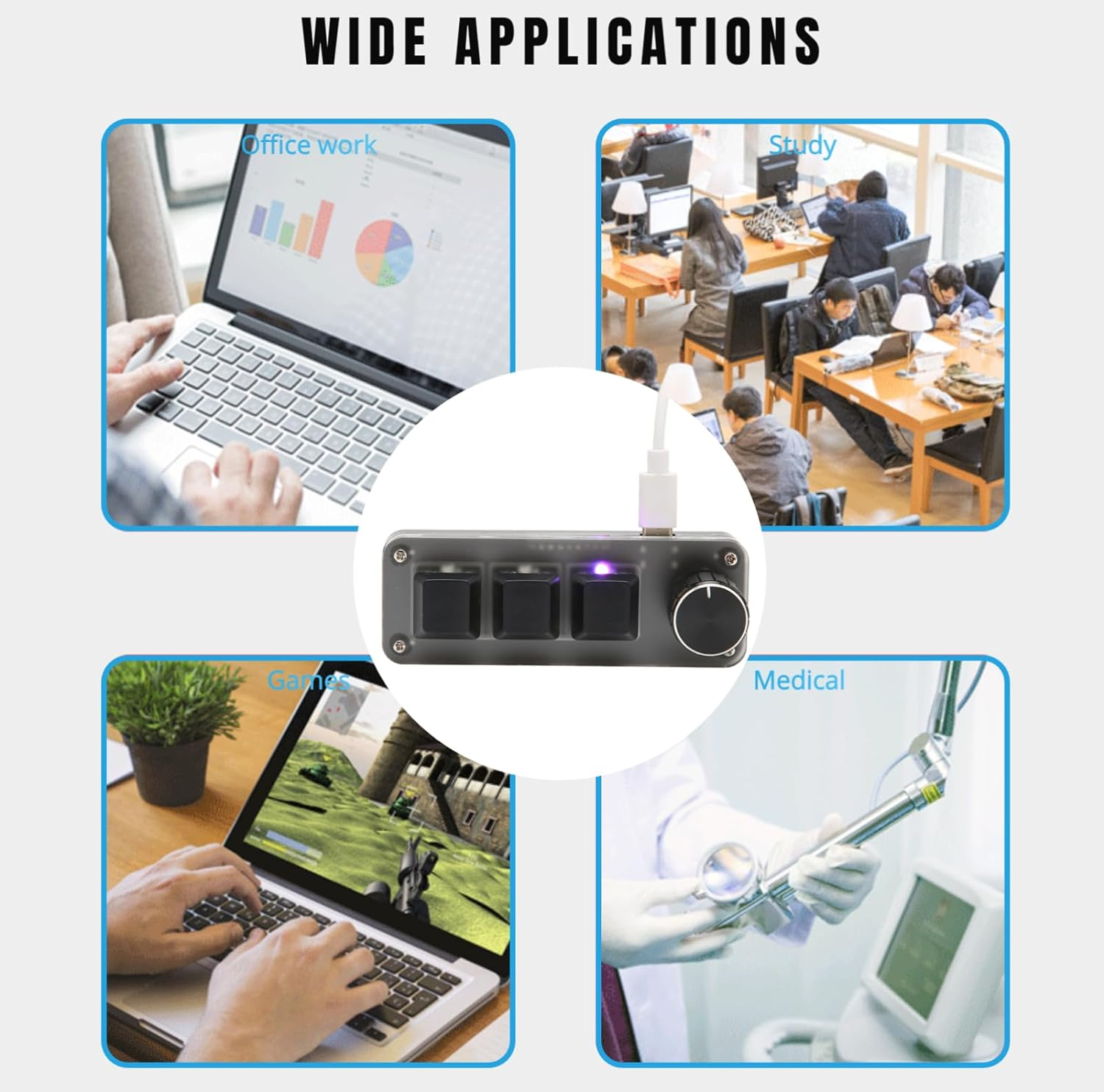 Jectse OSU Keypad, 3 Keys One Handed Macro Mechanical Keyboard with Knob, Programmable Macro Keypad, RGB Backlit, USB Powered image number 4