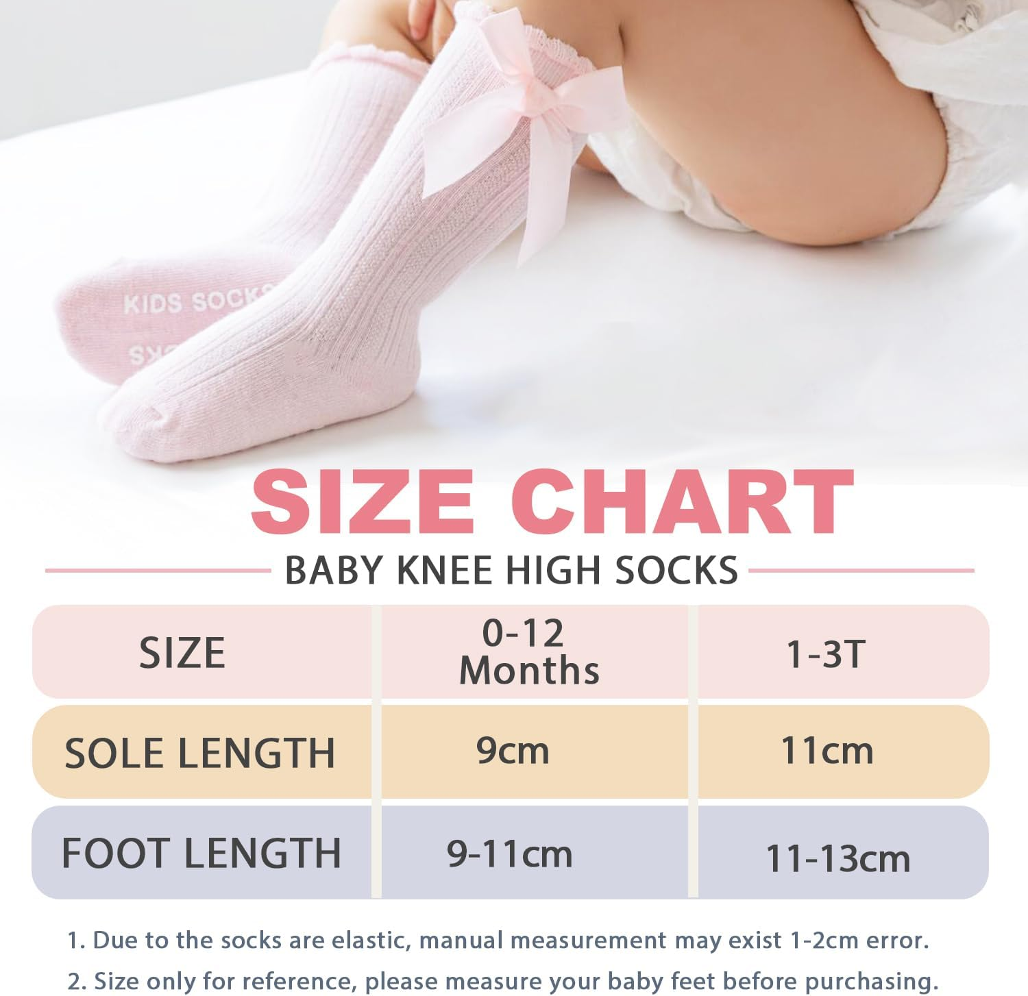 Baby Girls Knee High Socks 5 Pairs, Non-Slip Infant Toddler Bow Stockings Breathable Knit Bowknot Ruffle Knee High Socks Cotton Newborn Infant Long Stocking Socks Tube Ruffled Dress Socks image number 2