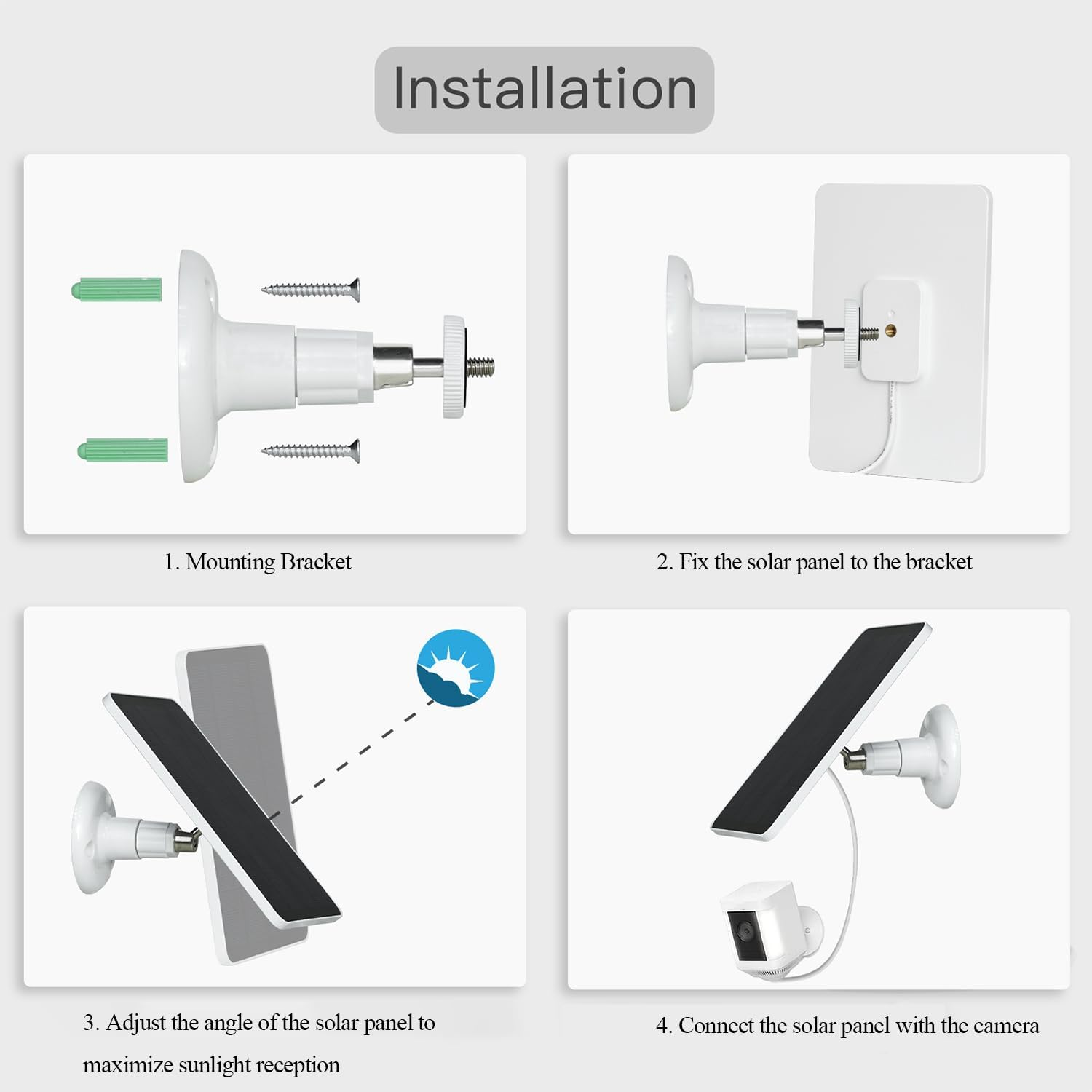 Upgrade 5W Solar Panel for Ring Camera, Compatible with Ring Spotlight Cam(Battery), Stick up Cam Battery, with 9.8Ft Cable, Barrel DC Port, Micro USB and Usb-C(Not for Spotlight Plus/Pro) 1 Pack - 1 Pack image number 4