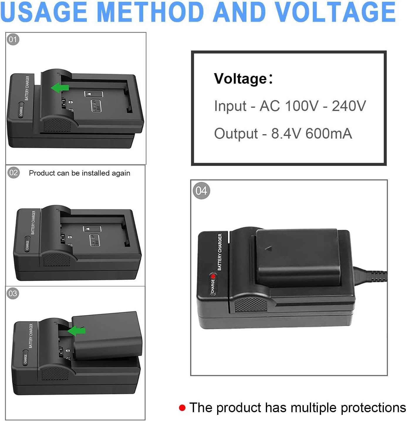 NP-FW50 Battery Charger Set Compatible with Sony Alpha A6500 A6400 A6300 A6000 A7, A7II, A7R, A7RII, A7S, A7SII, A7S2 NEX-3/5/7 Series Camera