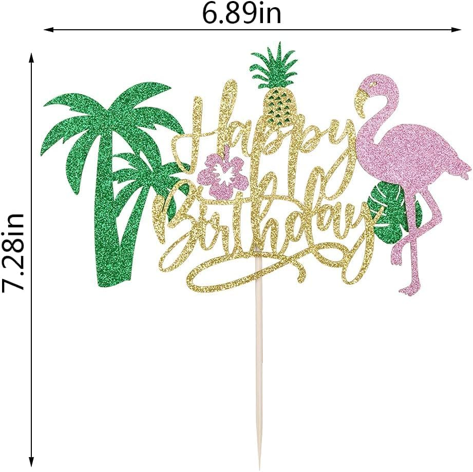Confetti! Glitter Flamingo Cake Toppers Flamingo Happy Birthday Cake Decoration Tropical Hawaiian Luau Themed Party Supplies image number 3
