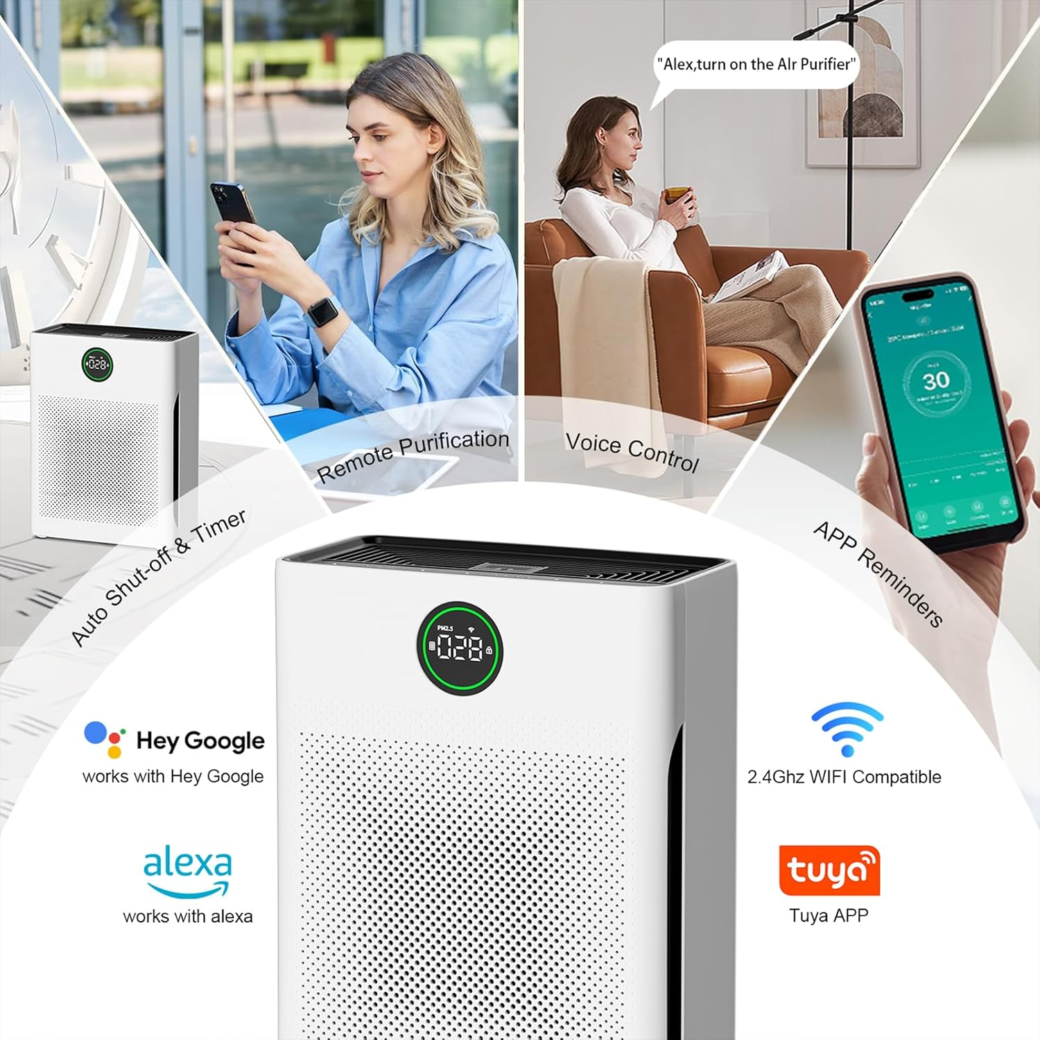 Yildue Smart Air Purifier for Bedroom,Air Purifiers for Home Covers up to 204M&sup2;, with HEPA & Carbon Filters, Remove 99.97% Allergens Pet Hair Dander Smell Pollen,Cadr 300 M&sup3;/H, Quiet 25Db Sleep Mode image number 6