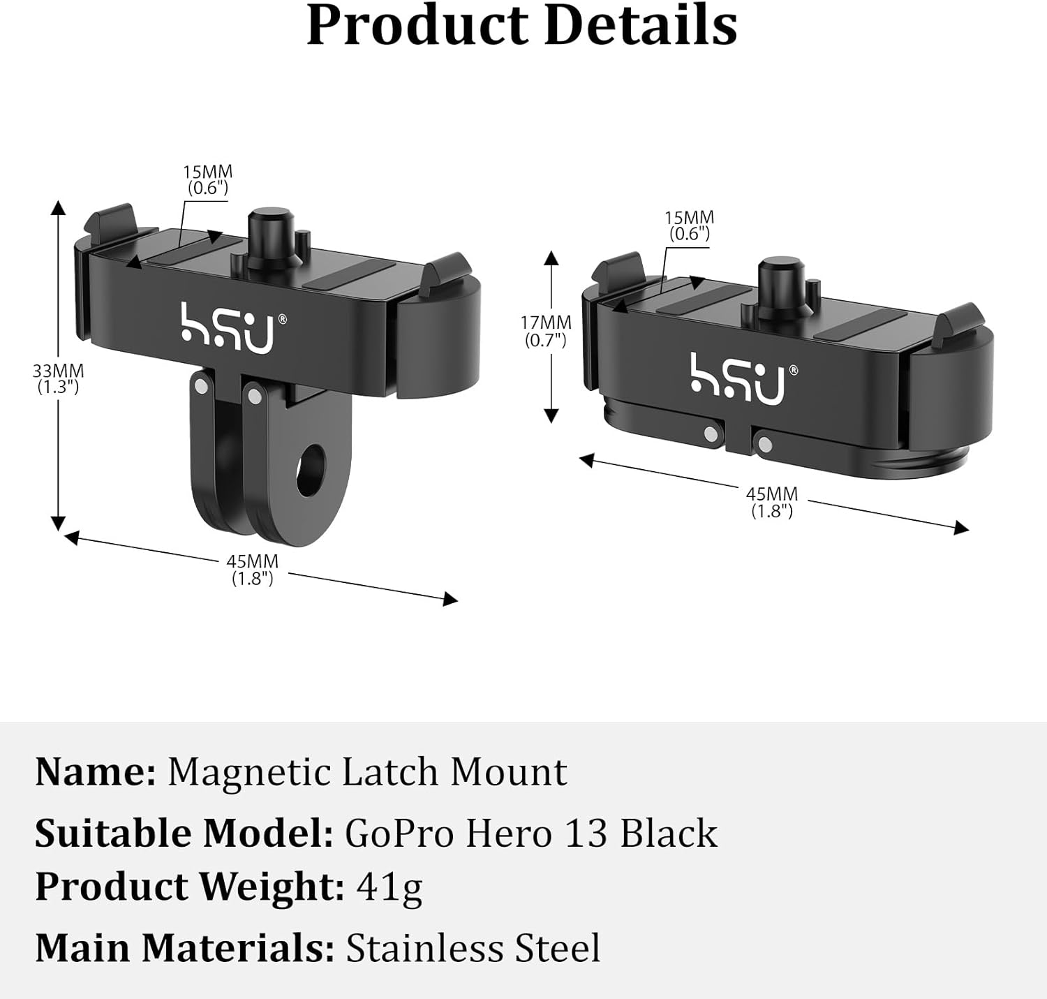 HSU Quick Release Mount for Go Pro Hero 13 Black, Magnetic Latch Tripod Mount Adapter Accessories, Camera Metal Base for Hero 13 image number 5